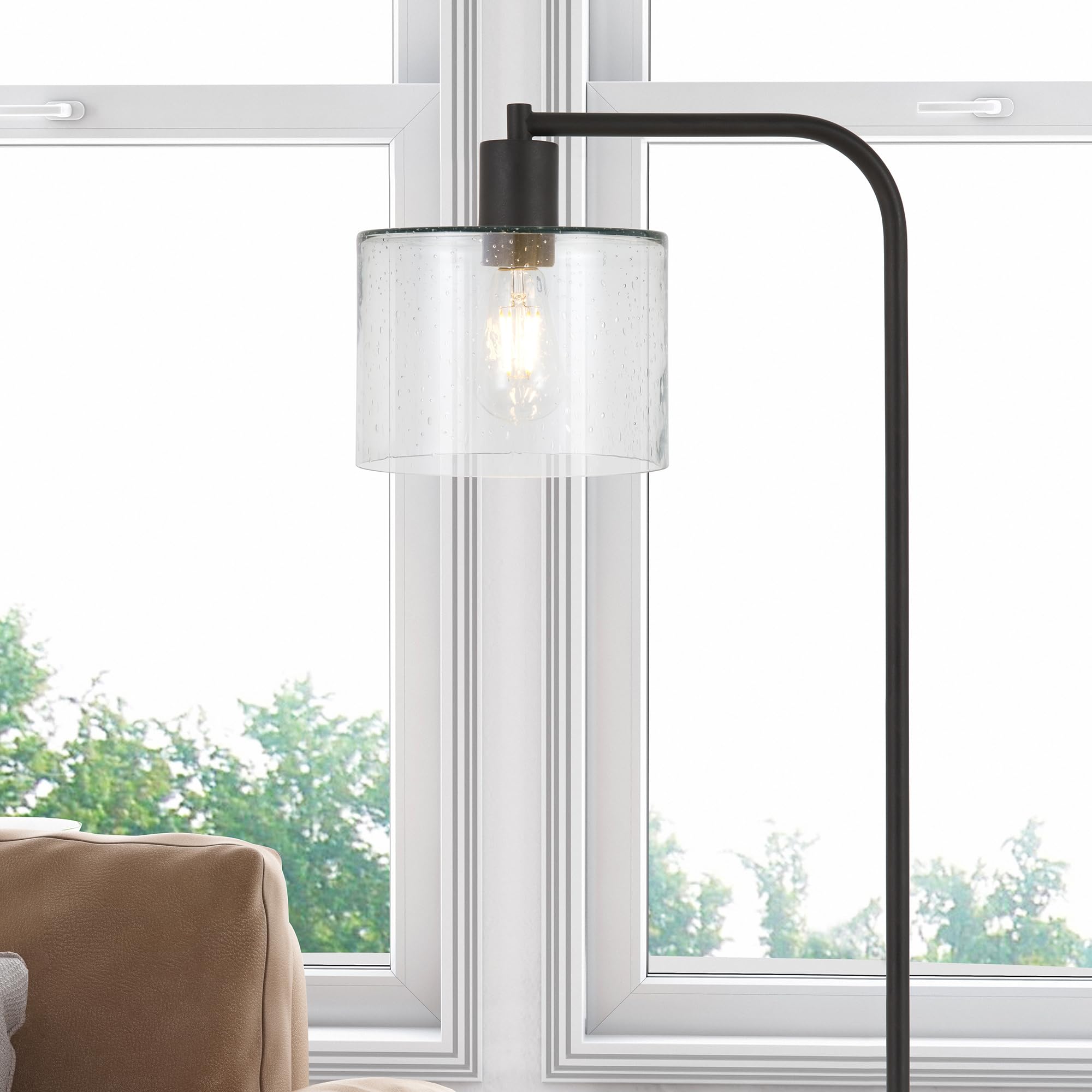 Cadmus 57'' Tall Floor Lamp With Glass Shade In Blackened Bronze/Seeded