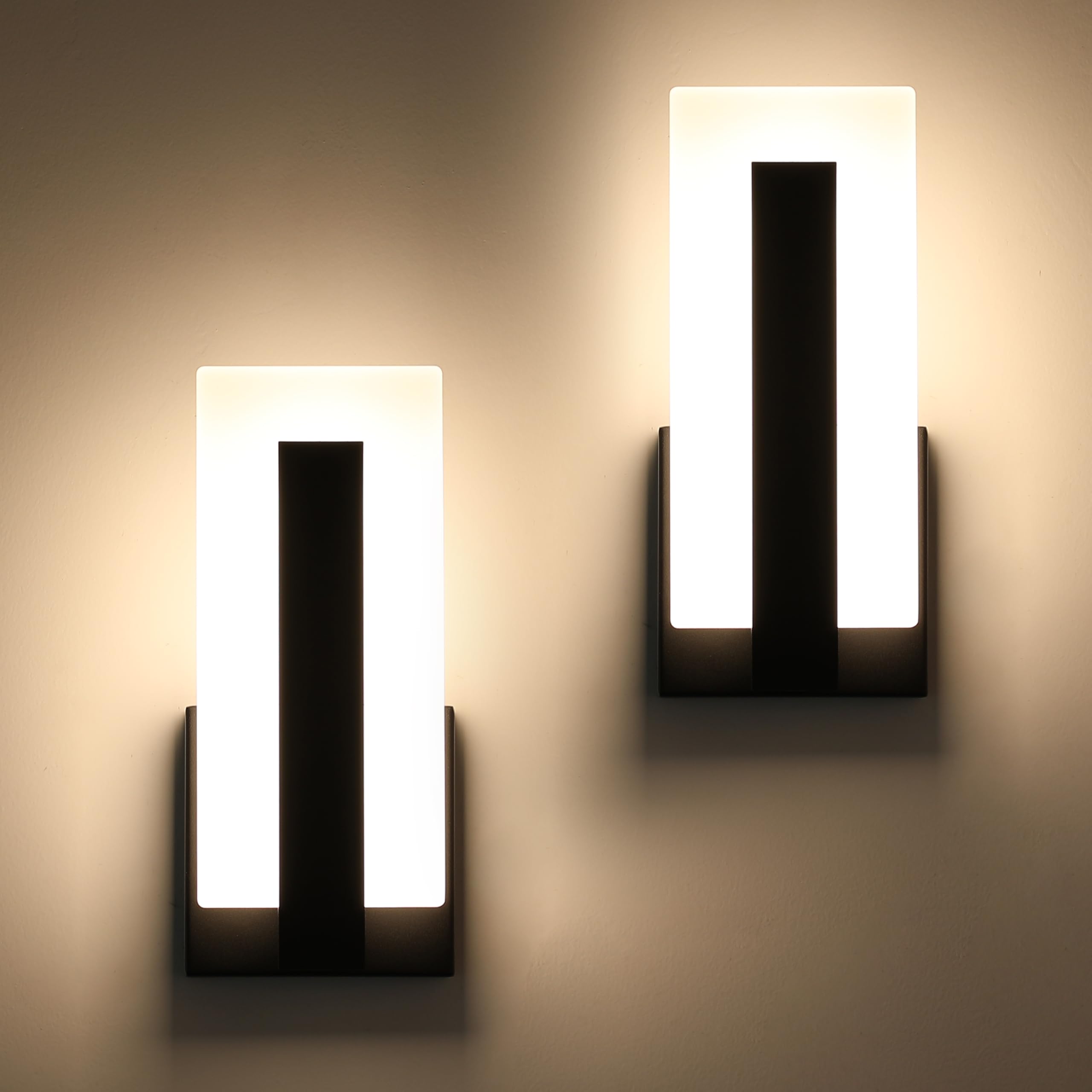 Joosenhouse Modern LED Wall Sconce Dimmable Wall Mounted Lamp Set of 2, Black 3000K Warm White Wall Lamp, Hardwired Bathroom Van