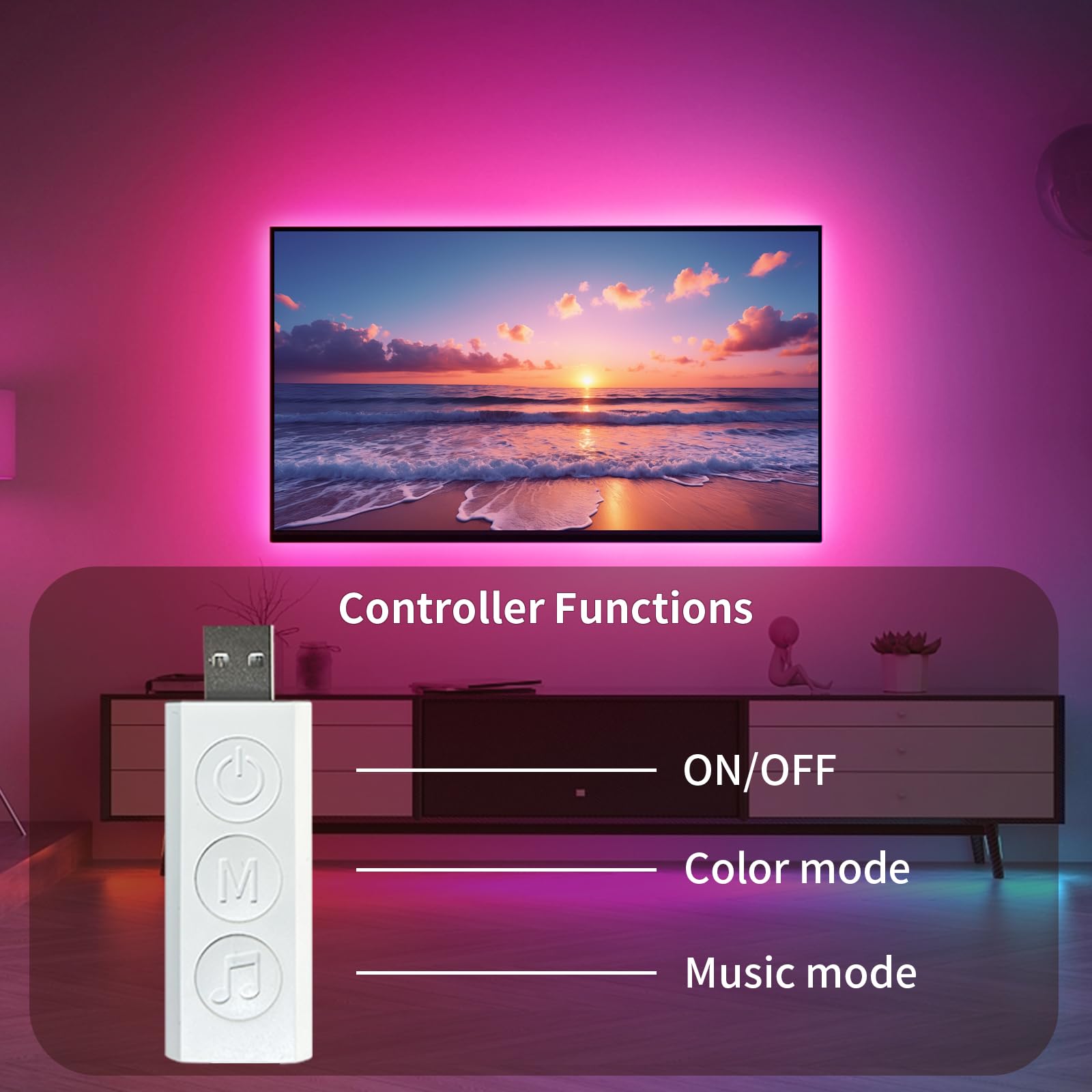 KSIPZE LED Strip Lights for TV, 16.4ft RGB Backlight, Music Sync, USB Powered, for 45in-75in TVs, Multicolor, Model ST5205