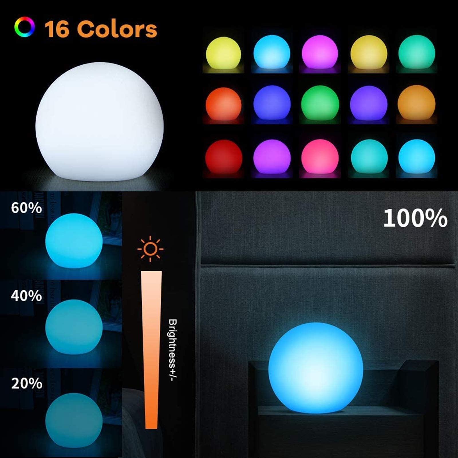Borelor Led Globe Light - 8-Inch Rechargeable Remote Control Night Light, 16 Rgb Colors, Purple For Indoor/Outdoor Home/Party Decoration