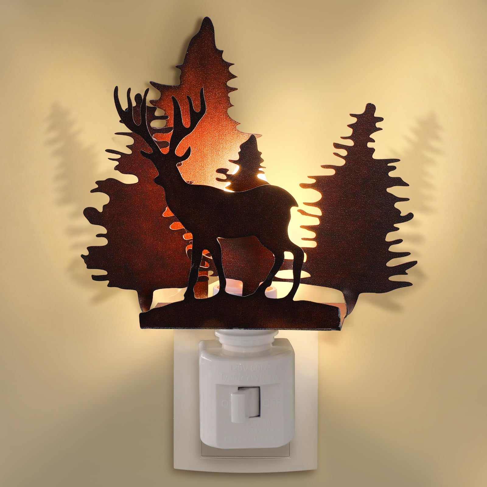 Tuanse Forest Deer Plug in Night Light Farmhouse Metal LED Night Light Decorative Vintage Novelty Lamp Decor for Holiday Bedroom