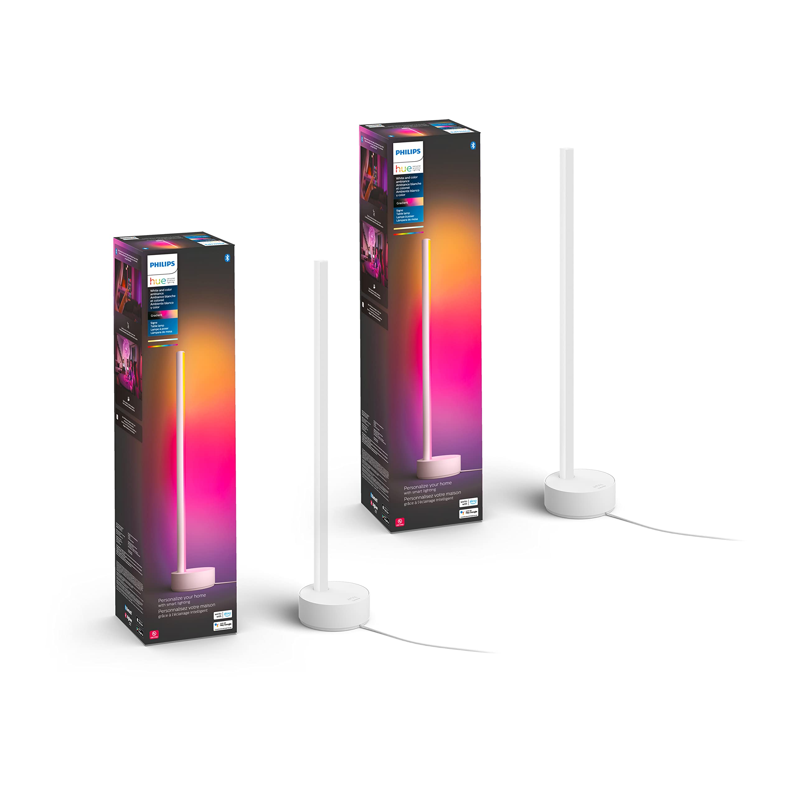 Philips Hue Signe Smart Table Lamp, White - White and Color Ambiance LED Color-Changing Light - 2 Pack - Control with Hue App - 