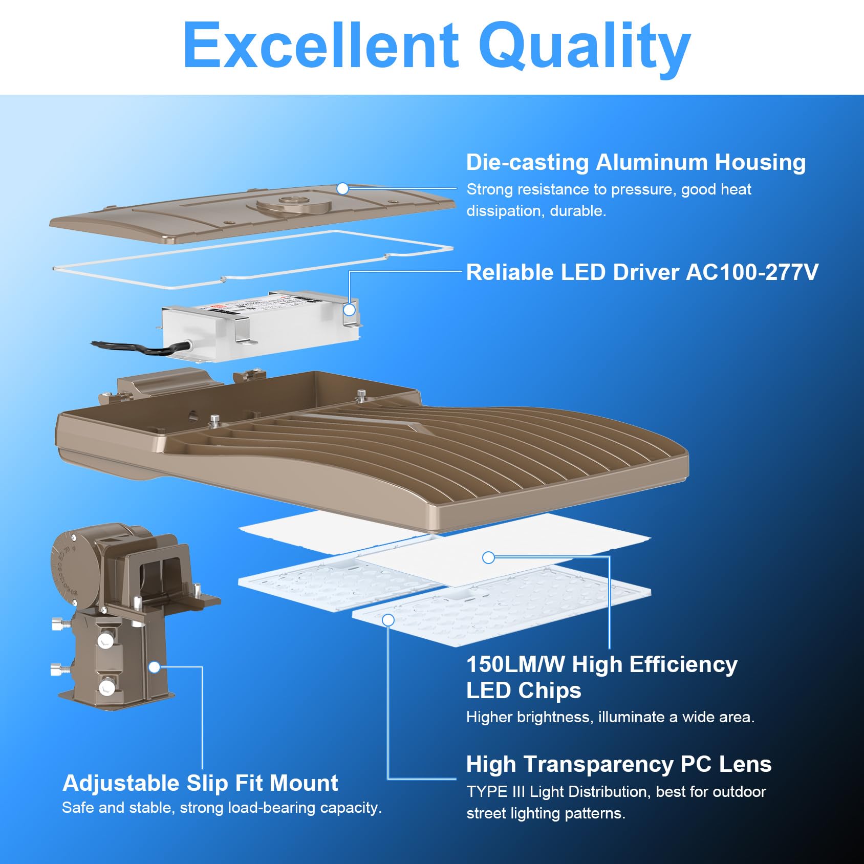 450W Led Parking Lot Light 67500Lm 5000K Outdoor Street Area Lighting With Dusk To Dawn Photocell Led Pole Lights 100-277V Ip65