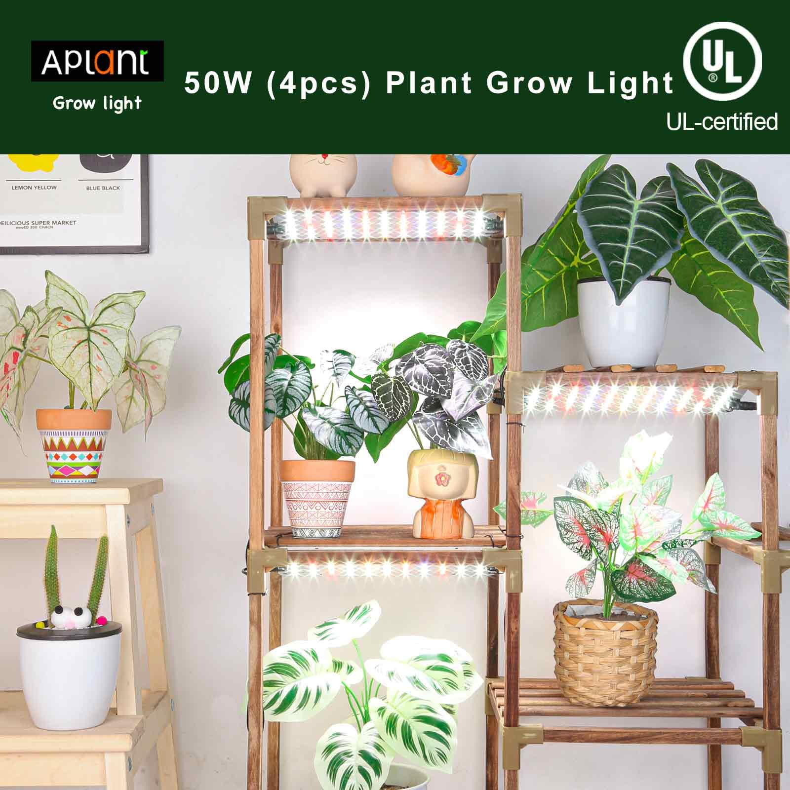 Aplant Plant Grow Light, Slim Space-Saving Grow Lights For Indoor Plants, 50W Dimmable Indoor Plant Lights With 6/12/16H Timer, Expandable Full Spectrum Grow Lamp Strip For Greenhouse, Germination