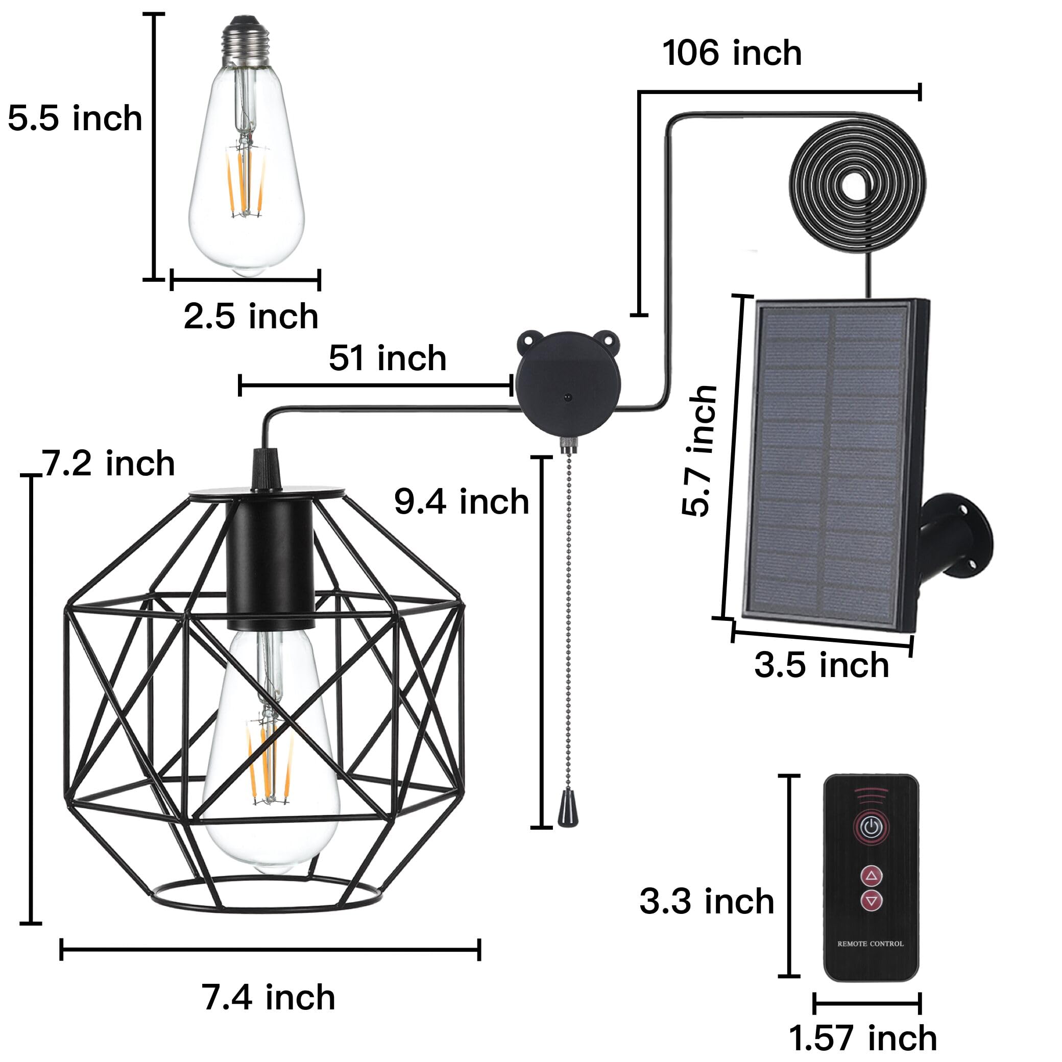 Aofuery Solar Pendant Lights - Black Solar Powered Chandelier for Outdoor Gazebo, Shed, Indoor Use with Pull Cord - Lantern Size
