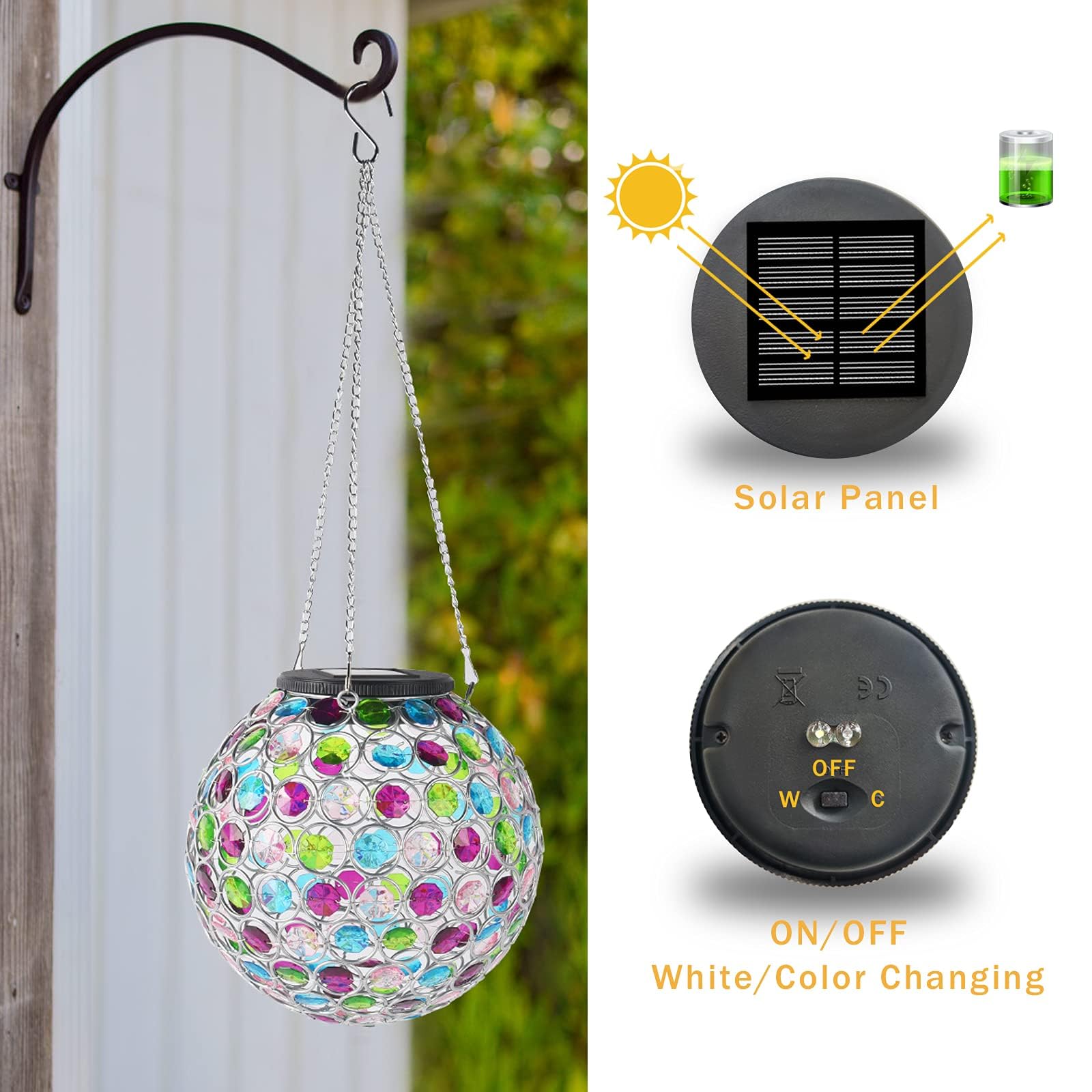 Sunnypark Solar Hanging Lantern - Color Changing Led Waterproof Crystal Globe Light For Garden