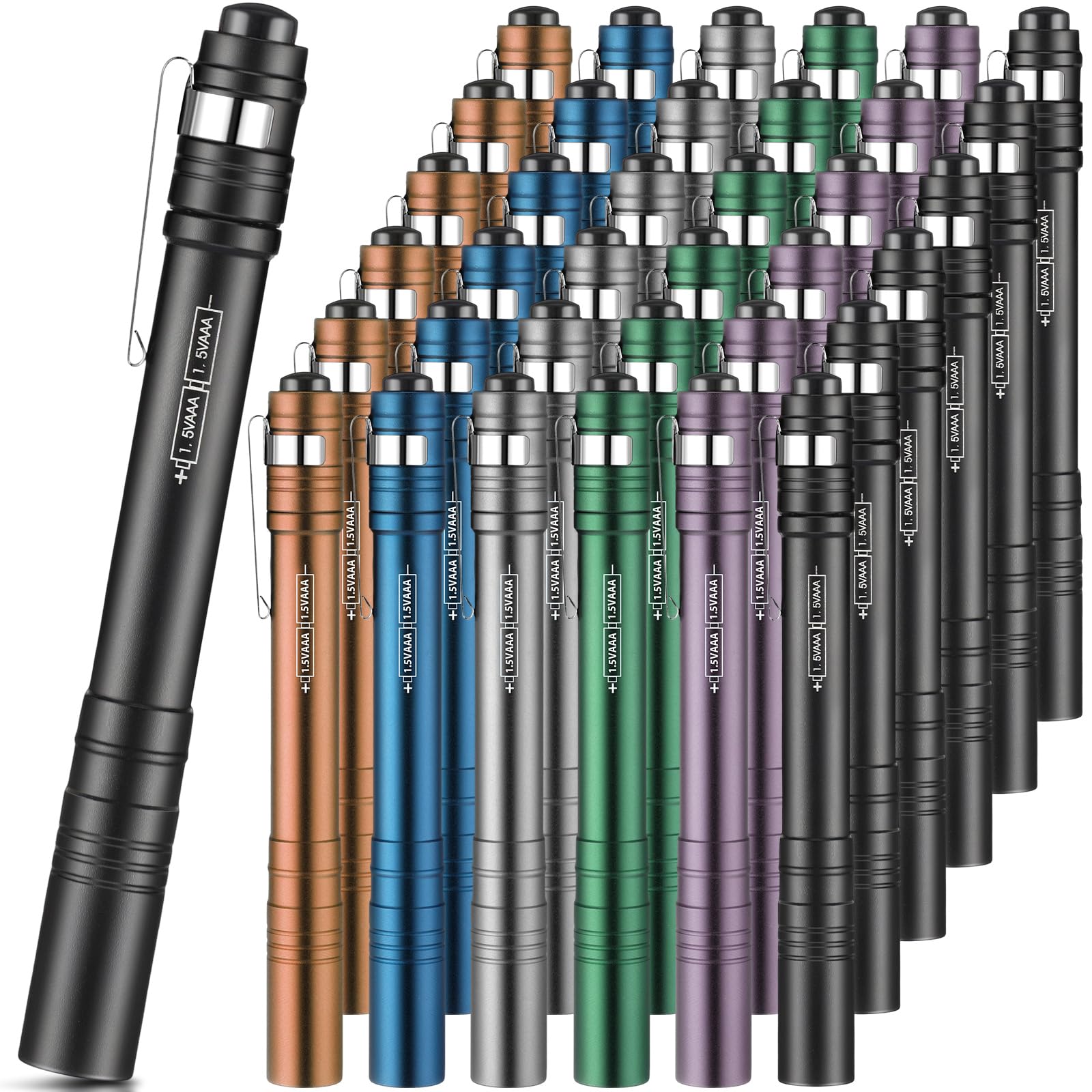 Rossesay 36 Pack Fathers Day Pen Pocket Flashlights Bulk Gift LED Pen Lights Aluminum Mini Flashlights with Clips Small Handhel