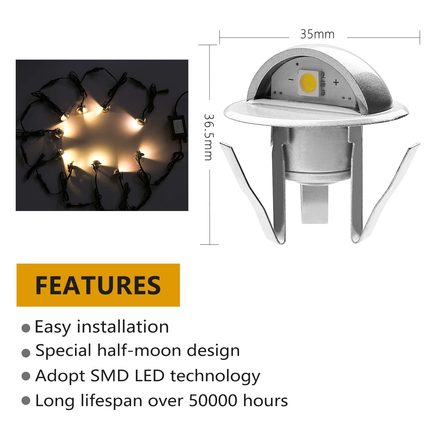 Qaca 10 Pack Led Stair Lights Kit Low Voltage Waterproof Ip65 Outdoor 1-2/5'' Recessed Wood Led Deck Lighting Yard Garden Patio