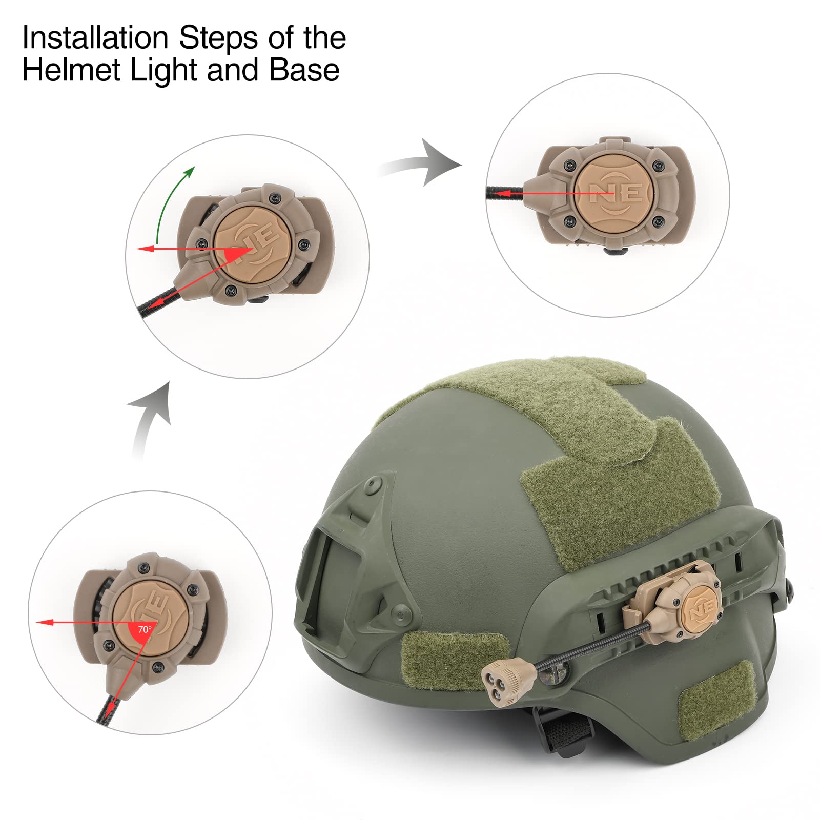 rdzzwxw Tactical Helmet Light with White Red IR LED Task Lamp, Military Helmet Accessories Mount for Mich Fast Helmet Molle Syst