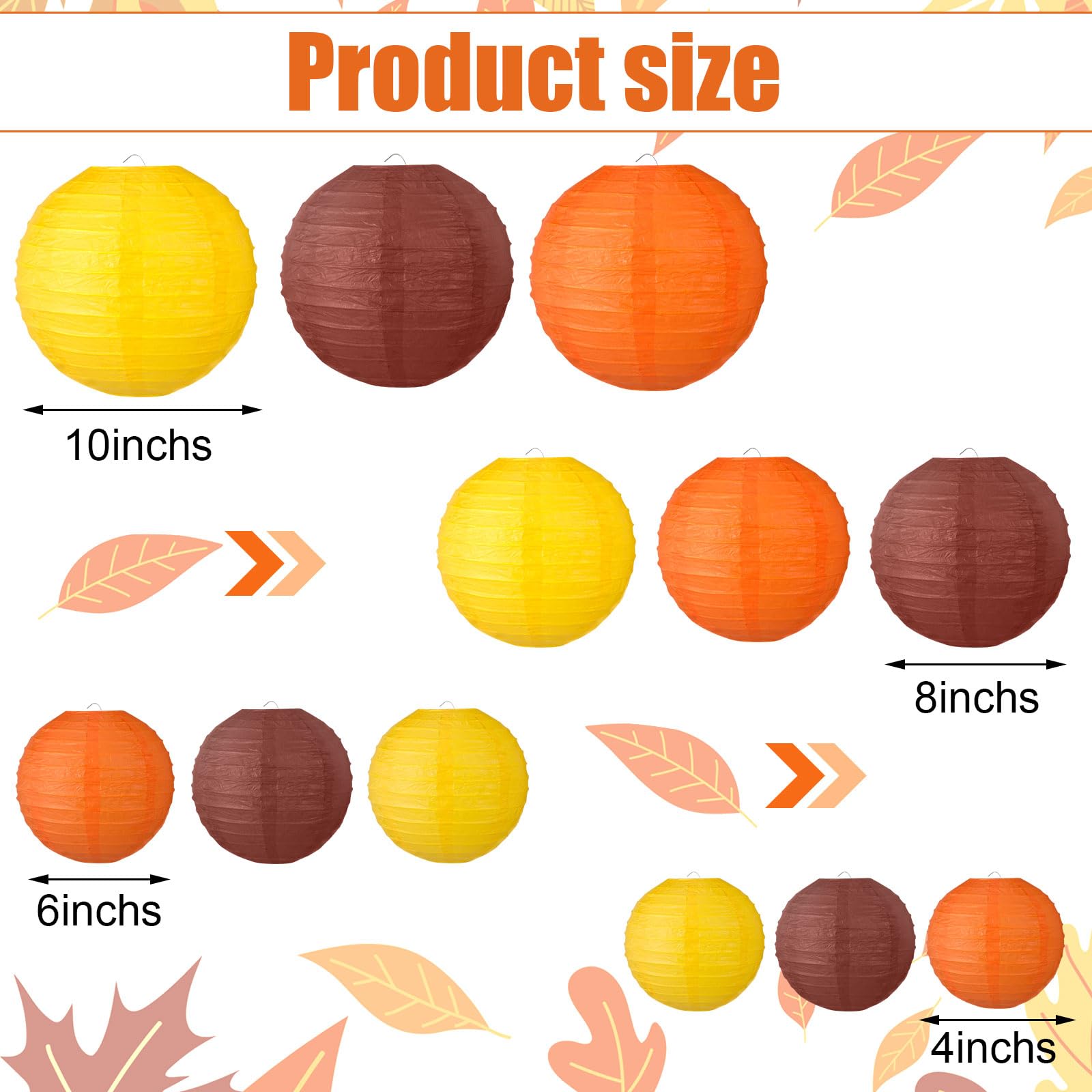 Chuangdi 12 Pcs Thanksgiving Paper Lanterns Decorations Fall Paper Lanterns Thanksgiving Hanging Yellow Orange Brown Party Decoration For Harvest Theme Birthday Indoor Outdoor
