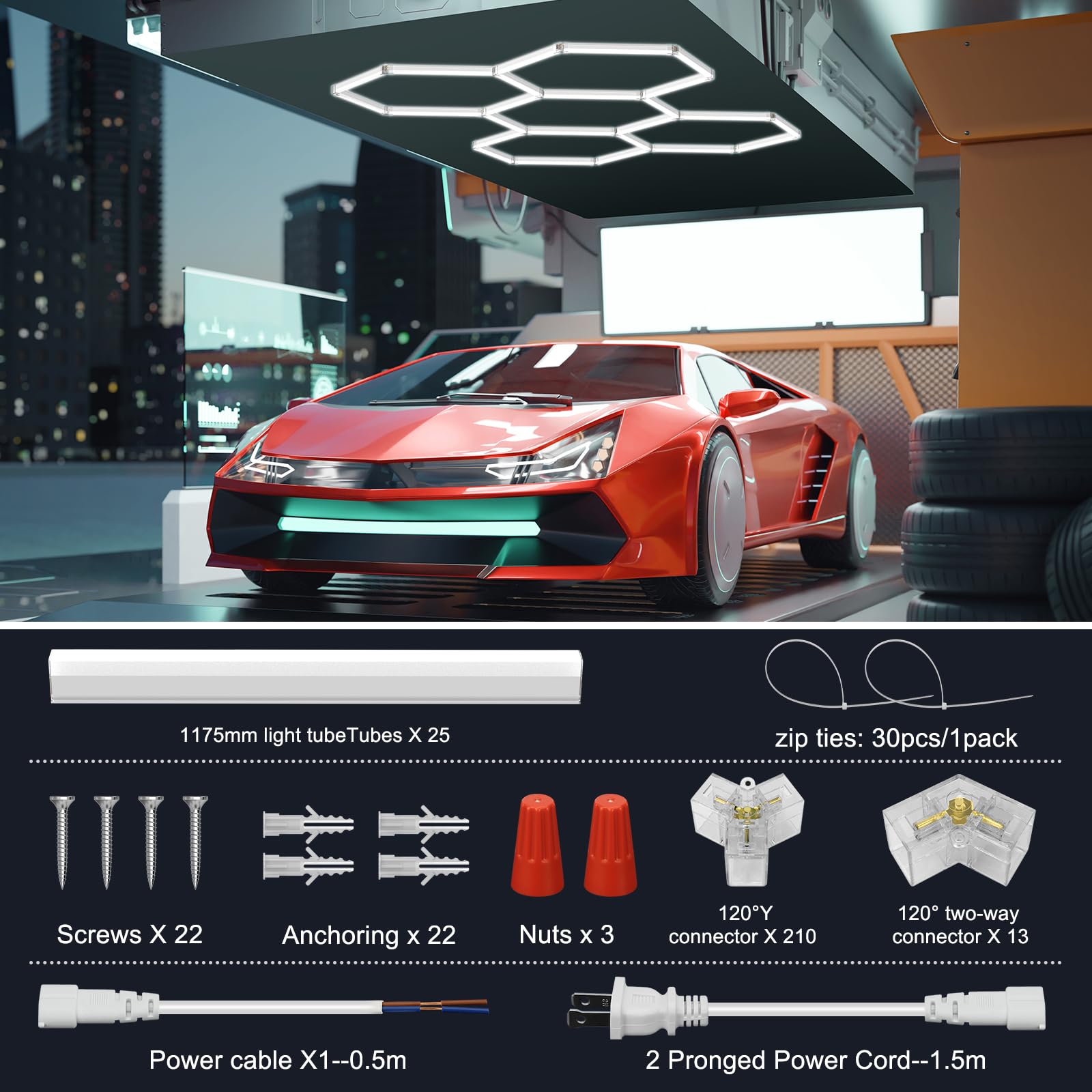 Dimgogo Hexagon Led Garage Light:17280Lm 6500K Super Bright Ceiling Shop Lights For Garage,Warehouse,Basement,Meeting Room,Gym,C