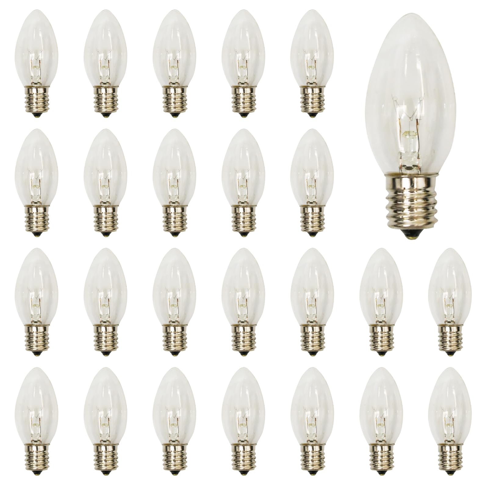 C9 Clear Replacement Bulbs, 25 Pack C9 Christmas Incandescent Light Bulbs Fits in C9/E17 Intermediate Base, 7W Night Light Bulbs for Outdoor Christmas String Light