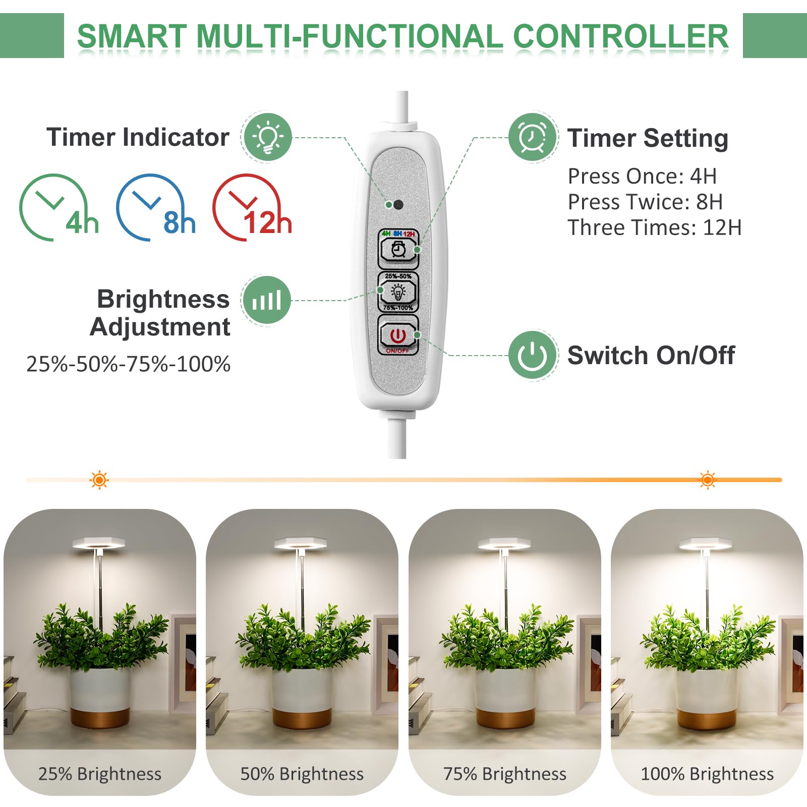 Foxgarden® Grow Light, Full Spectrum Led Plant Light For Indoor Plants, Growing Lamp With Auto On/Off Timer 4/8/12H, 4 Dimmable Brightness, Height Adjustable, Ideal For Small Plants, 2 Packs