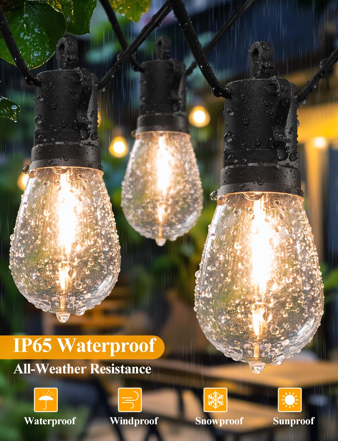 Brightever Led Outdoor String Lights 36Ft, Patio Lights Outdoor Waterproof With 13 Shatterproof S14 Vintage Edison Bulbs(1 Spare