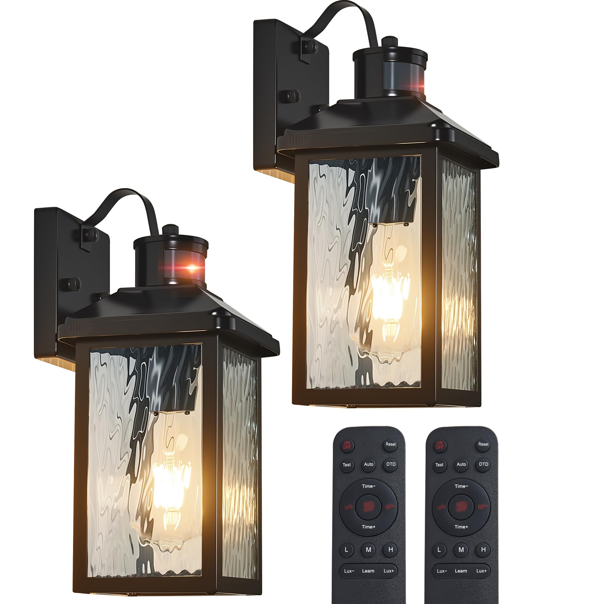 Hebangya Outdoor Porch Lights - Motion Sensor, 4 Lighting Modes, 2 Pack, Black, Metal, Model H2015-2B-RW