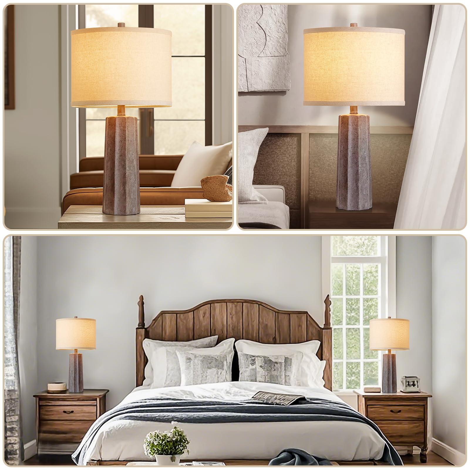 Roriano 24'' Farmhouse Resin Table Lamps Set Of 2 For Bedroom Living Room Vintage Traditional Desk Lamps Rustic Nightstand Bedsi