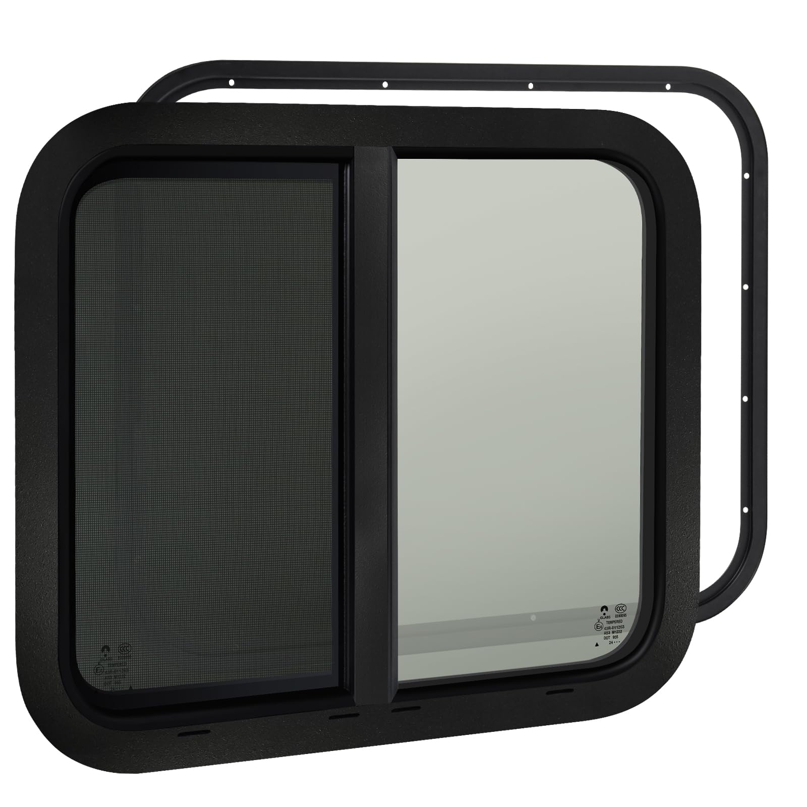 NOVINO Cargo Trailer Windows, 24inW x 20inH, Tempered Glass, Horizontal Sliding, Black, Model NRW-007, DOT Approved