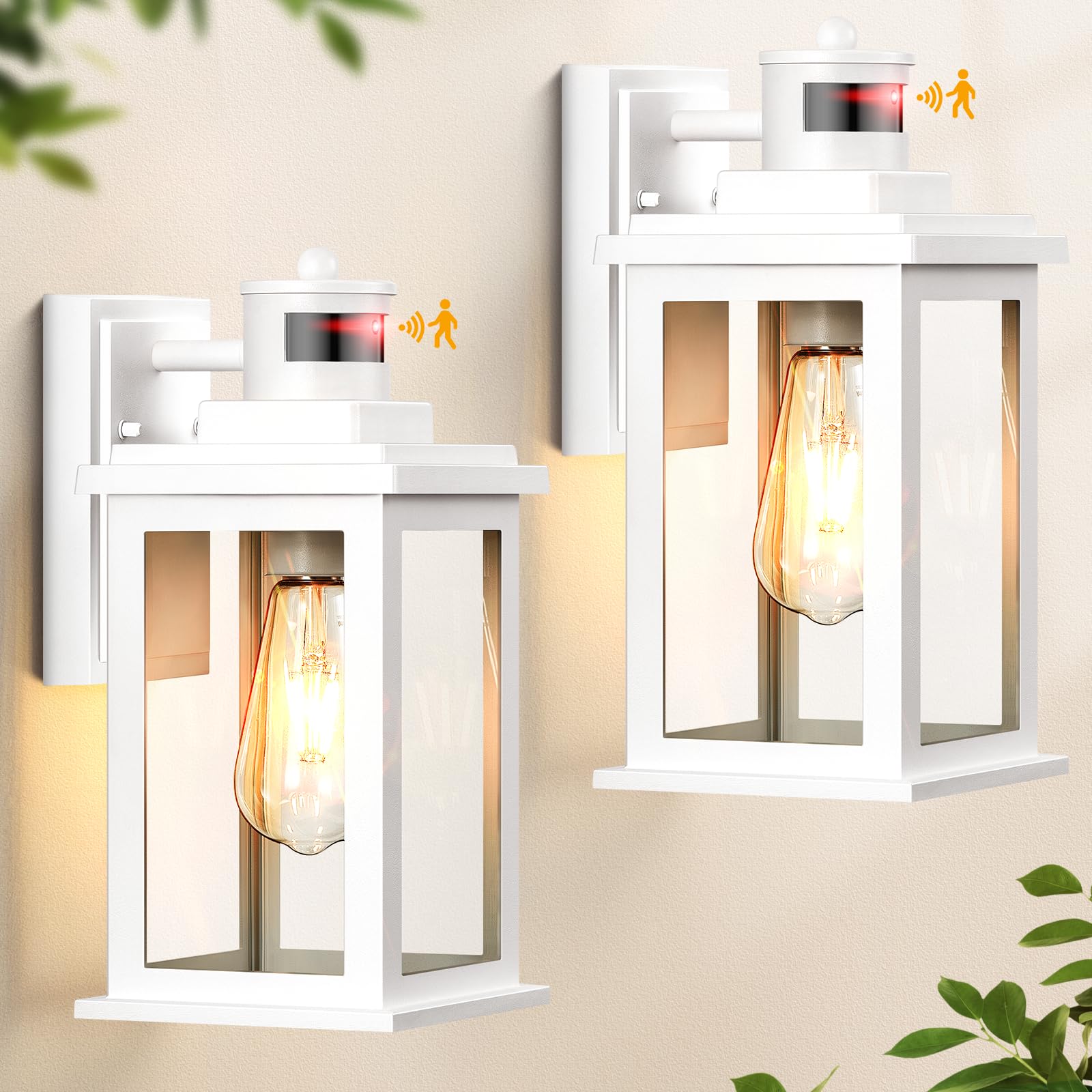 VIANIS Motion Sensor Outdoor Wall Lights, 2-Pack, Waterproof Aluminum Sconce, White, Model V81252W