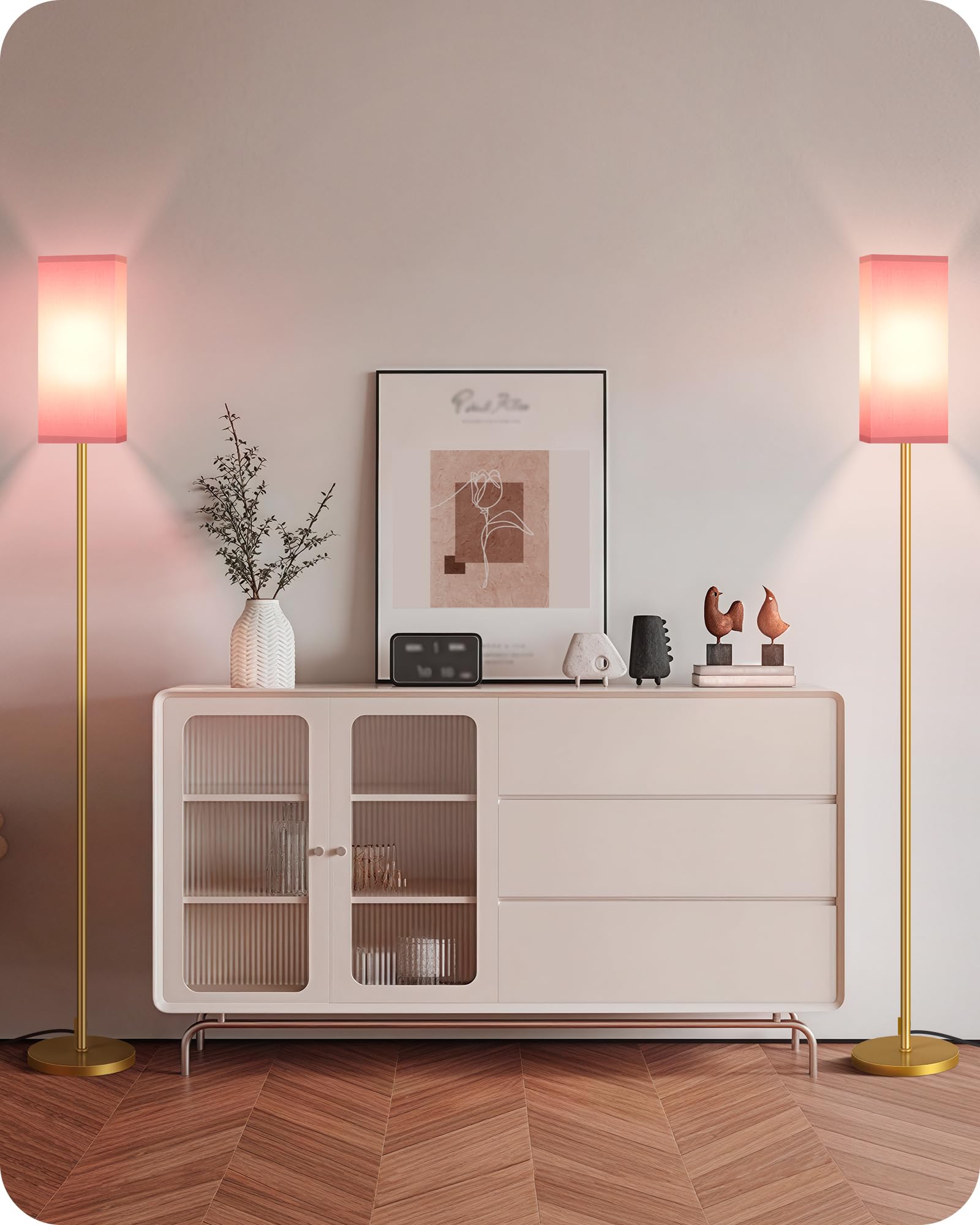 GOEBLESON Floor Lamp, Modern Standing Lamp with Foot Switch, Metal, Pink and Gold, Model DP07LDP205, 2Pack