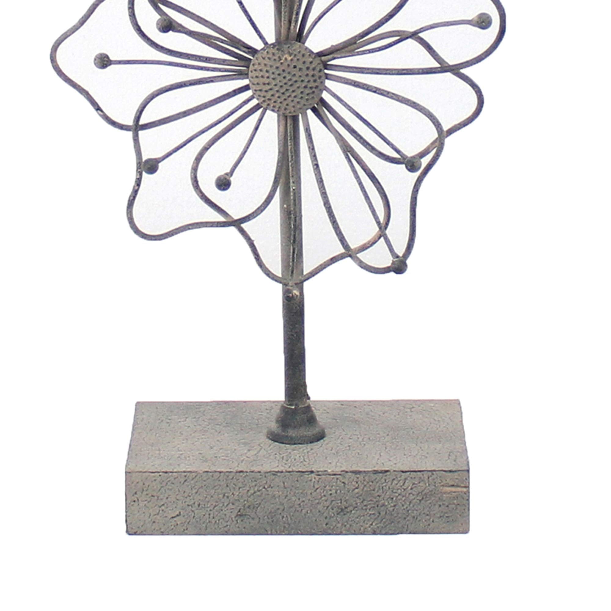 Benzara Metal Table Lamp with Flower Accent, Block Base, Beige and Gray, Model BM217243