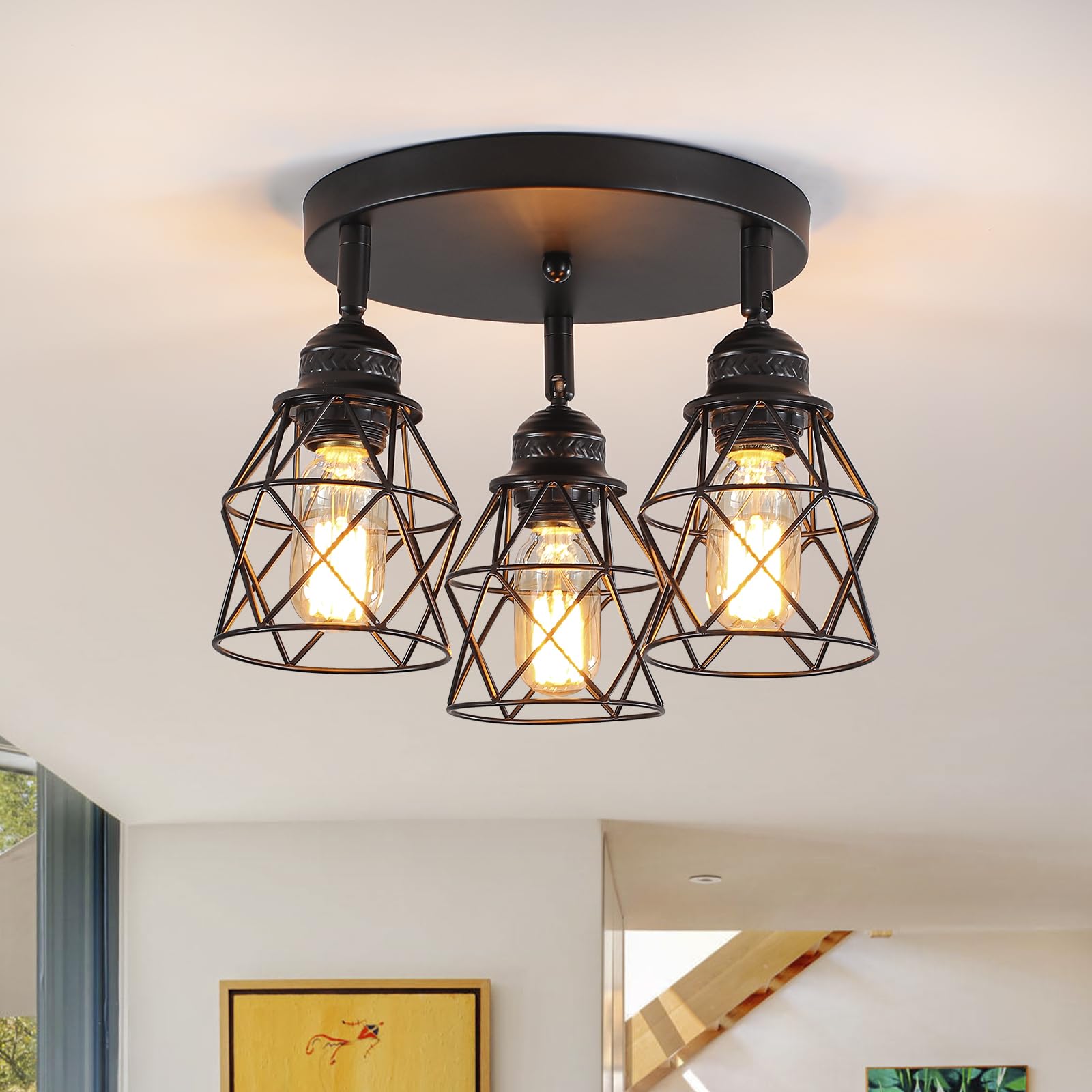 KOLQSEAL Kitchen Light Fixtures Ceiling Mount, Adjustable Semi Flush Mount Ceiling Light, Multi-Directional Lamp for Kitchen, Ha