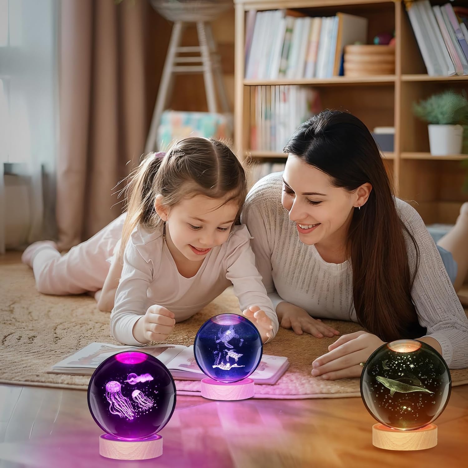 3D Sea Turtle Crystal Ball Night Light with Woodern Base, Large Sea Turtle Glass Ball Lamp 16 Colors with Remote Control Sea Tur