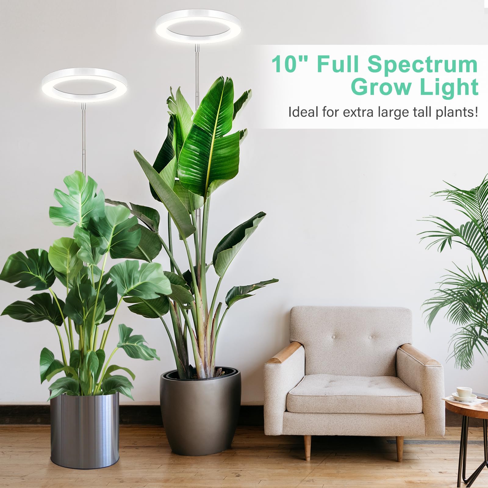 Lordem 10&quot; Grow Light For Indoor Plants, Full Spectrum Plant Lamp With160 Leds, 4H/8H/12H Timer, 10 Dimmable Levels, 3 Spectrum Modes, Height Adjustable 61&quot;, Ideal For Large Tall Plants, Pack Of 2