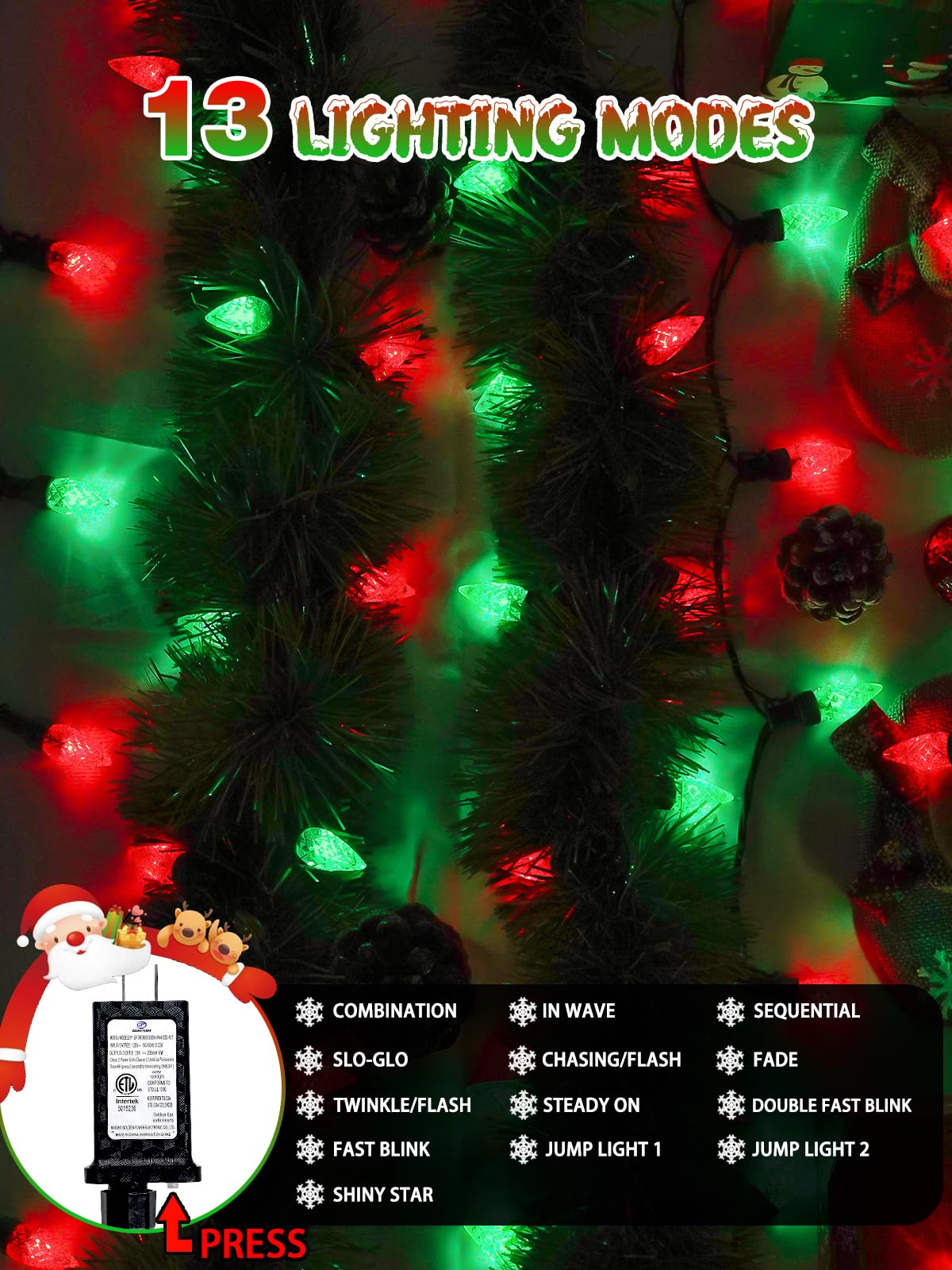 240 Led 78Ft C6 Christmas String Lights  Super Long Christmas Lights Outdoor Indoor With 13 Modes & Timer  Waterproof Fairy Twinkle Light Plug In For Tree Garden Party Xmas Decorations (Red & Green)