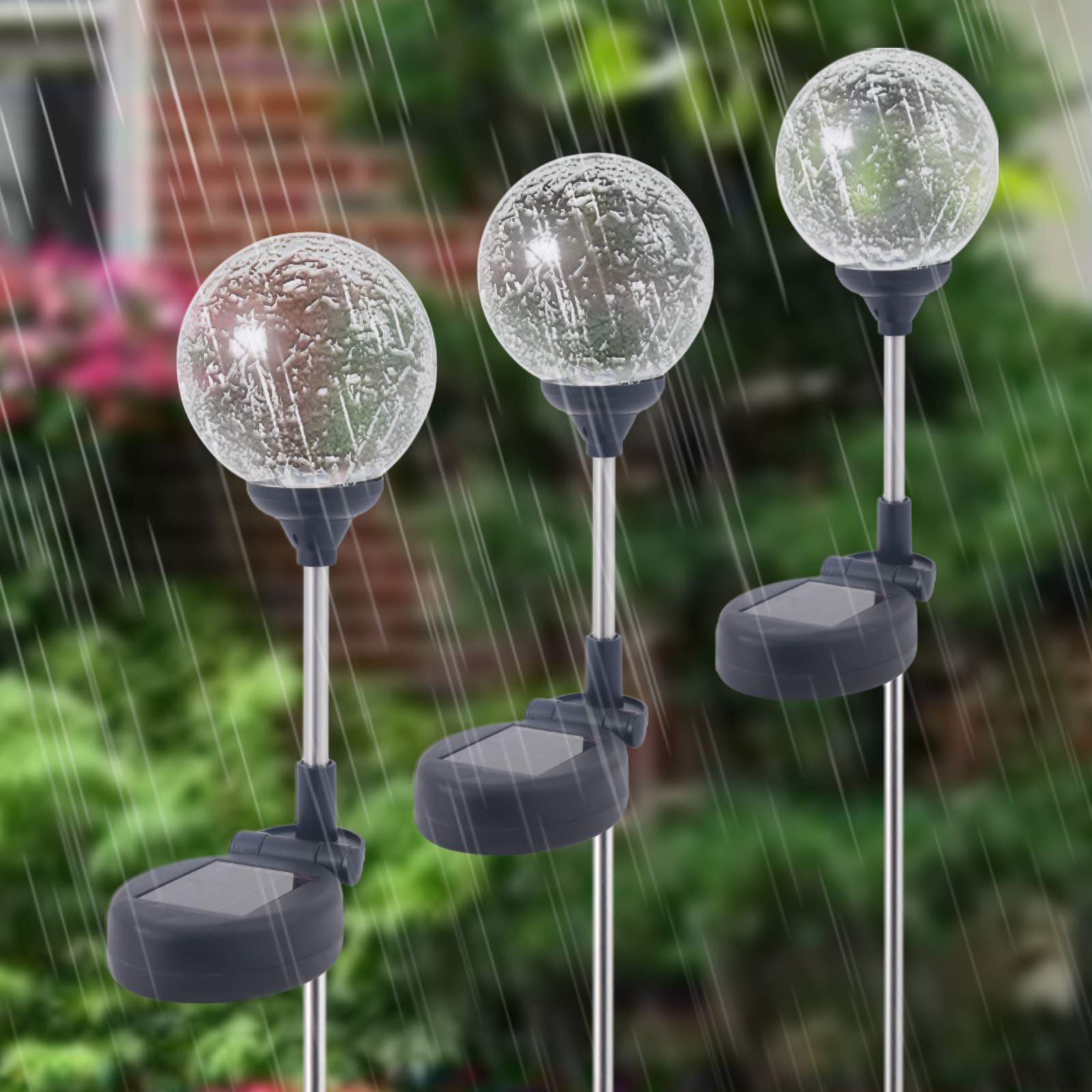 WNP Solar Outdoor Lights - 6 Pack Color-Changing Cracked Glass Globe Stakes for Garden, Waterproof Decorative Solar Pathway Lights