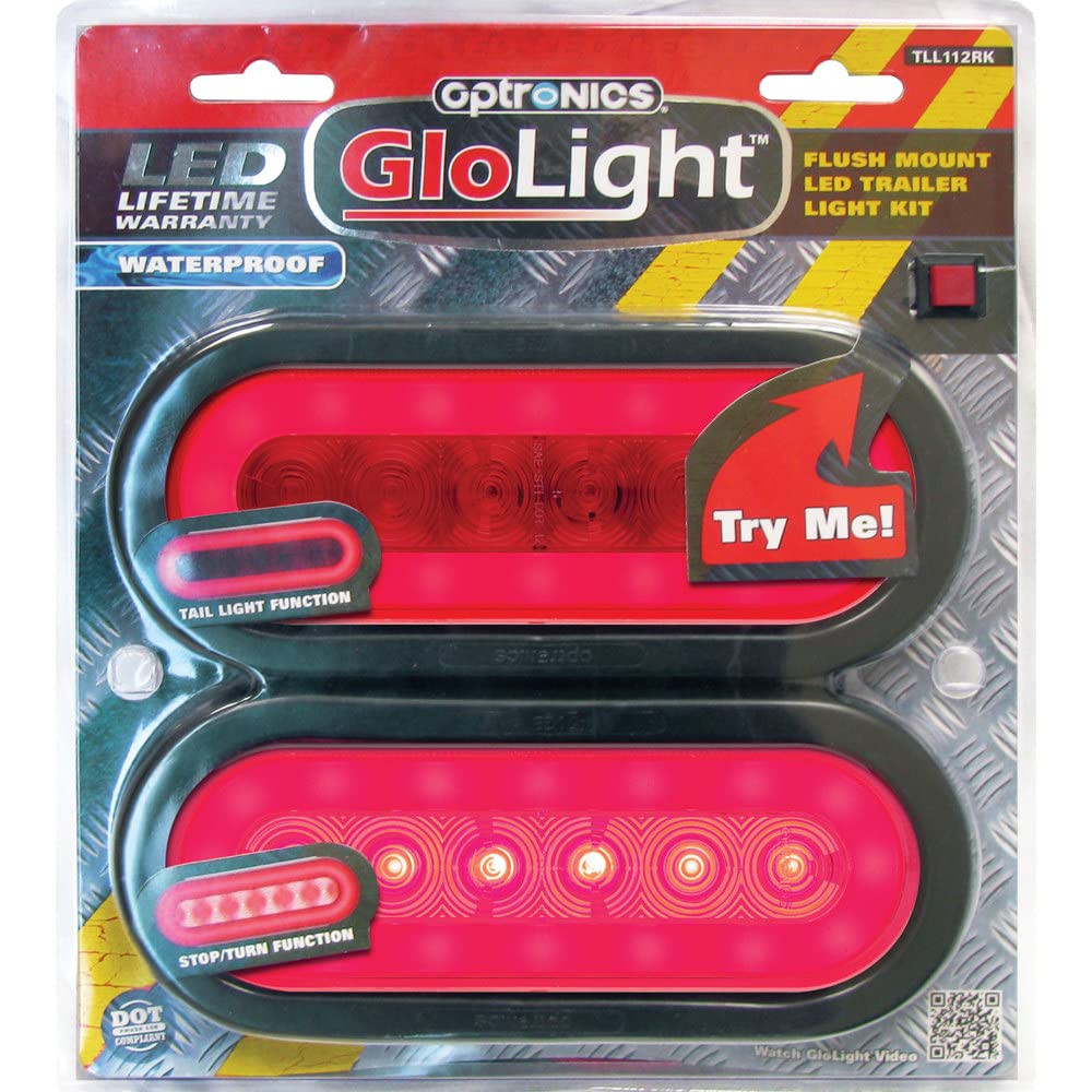 Optronics GloLight Red 6" Oval LED Trailer Light Kit, TLL112RK, Polycarbonate, Lifetime Warranty