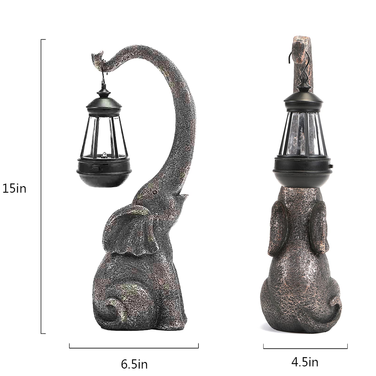 Ivcoole 15&quot; Gray Elephant Solar Garden Statue - Outdoor Christmas Decor Gift For Women & Family