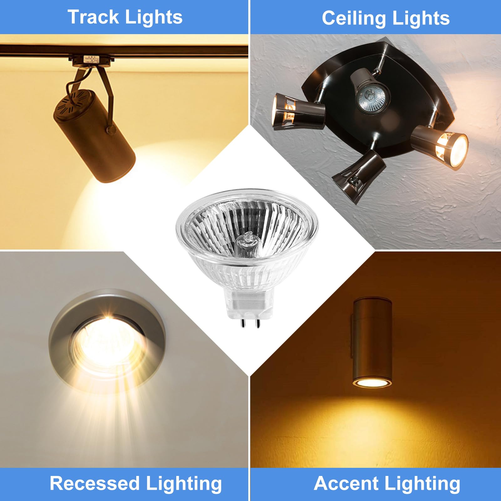 Weshlmpo Mr16 Halogen Light Bulb 2 Pin 50W 12V, High Output Gu5.3 Base For Landscape Lights, Track Lights, Fiber Optics, Desk La