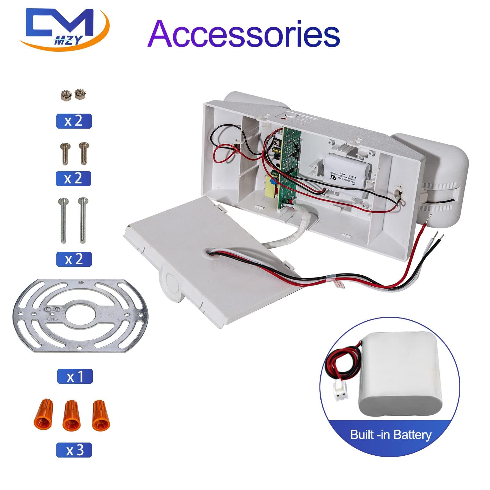 CM MZY Emergency Lights 2 Pack - LED Fixtures with Battery Backup, Square Head, AC120V, UL Listed