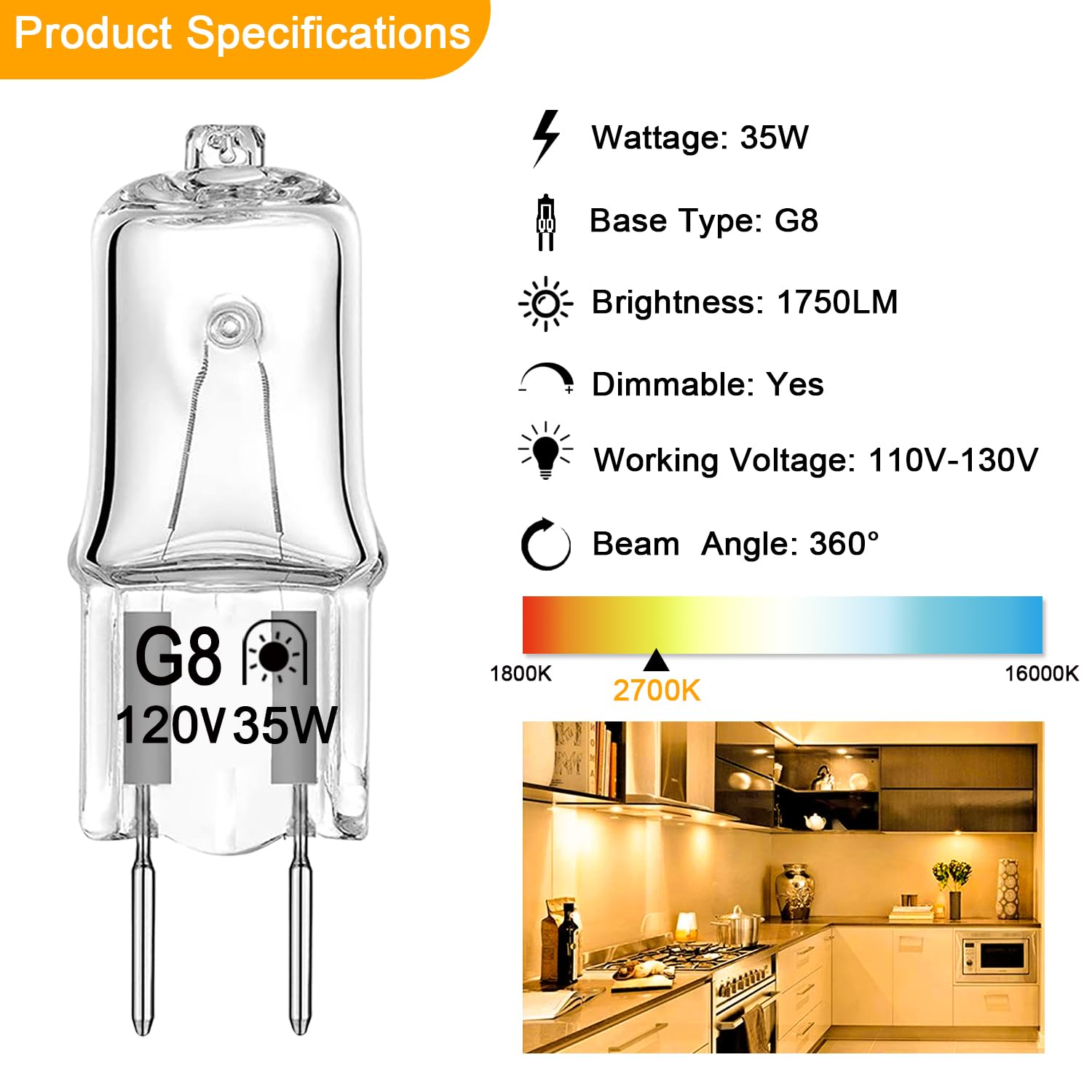 DUMILOO G8 Halogen Bulb 35W 120V, Dimmable 12PCS T4 JCD Bi-Pin, Warm White Glass Light Bulbs for Under Cabinet P