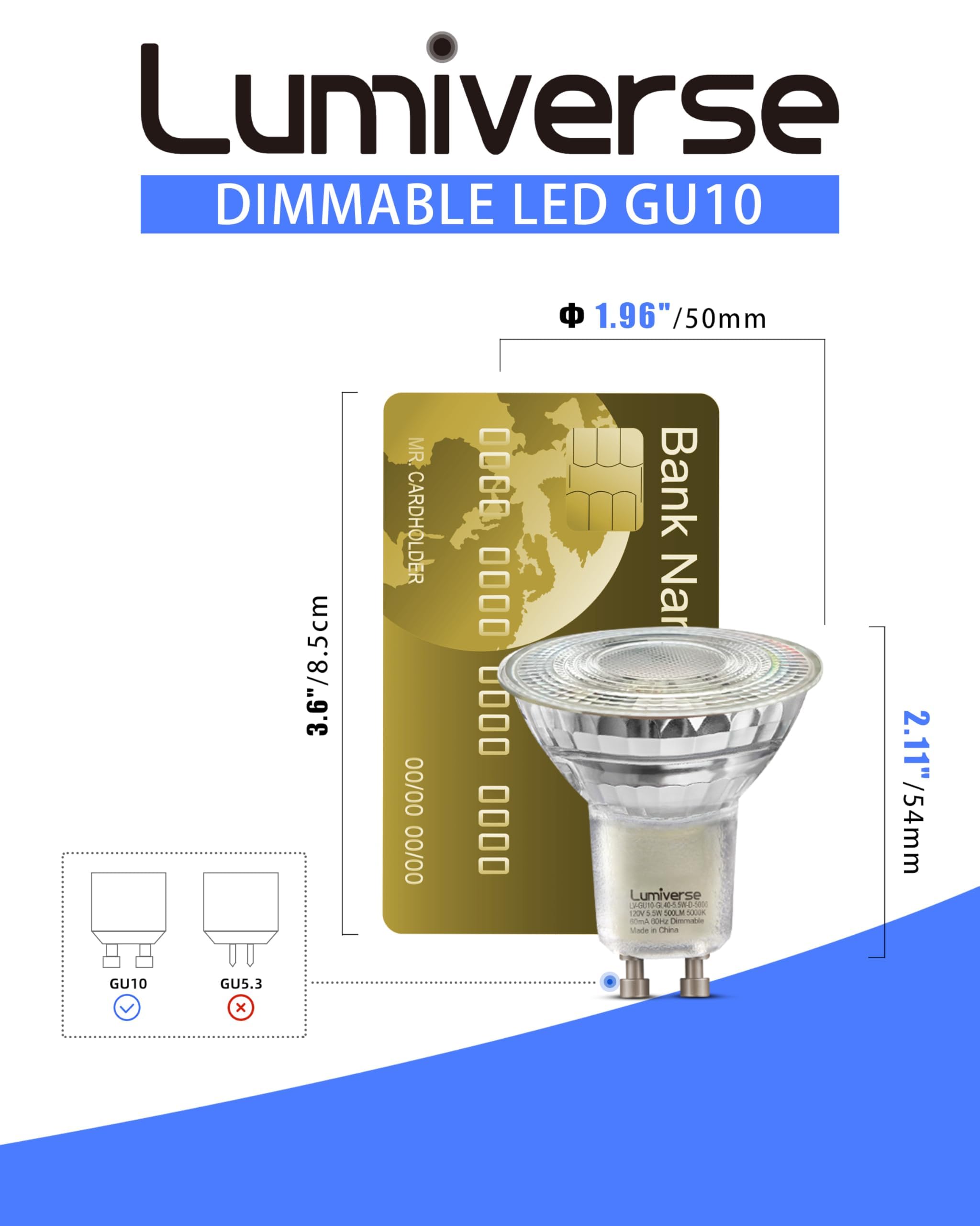 Lumiverse Dimmable Gu10 Led Light Bulbs, 4.5W Bright 2700K Soft White 50W Halogen Equivalent, 400Lm Energy Saver For Track Light