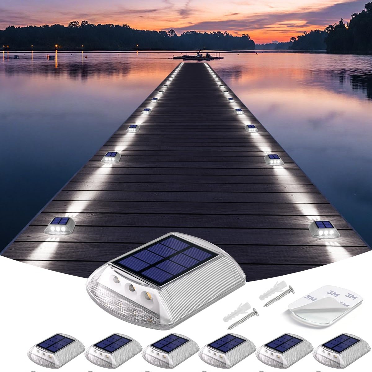 DetarZinLED Deck Lights Solar Powered, 12 Pack White Solar Pathway Dri ...