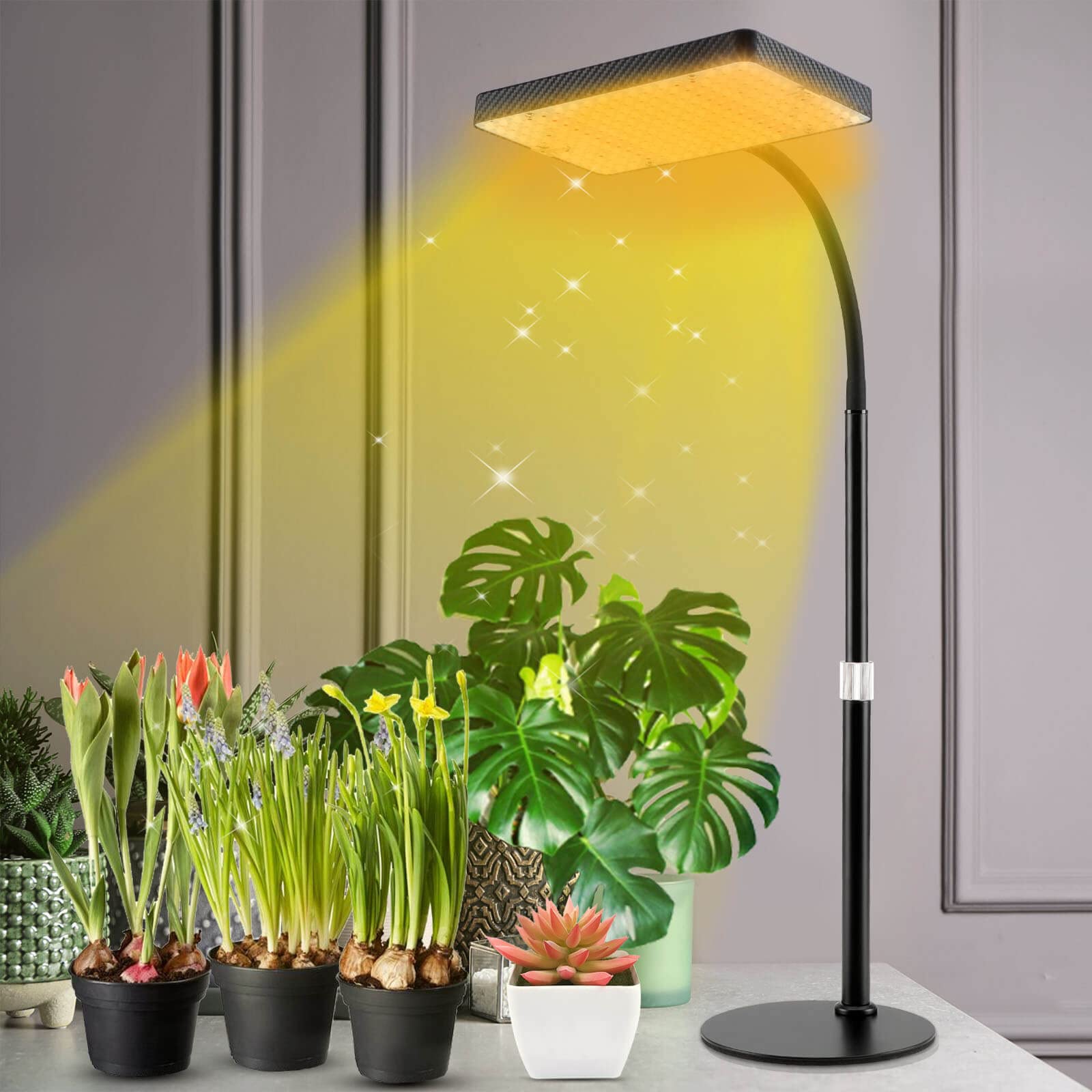 FECiDA Desk Grow Light for Indoor Plants, 2000 Lumen Full Spectrum LED, Adjustable 16-24, Black Case with On/Off Switch