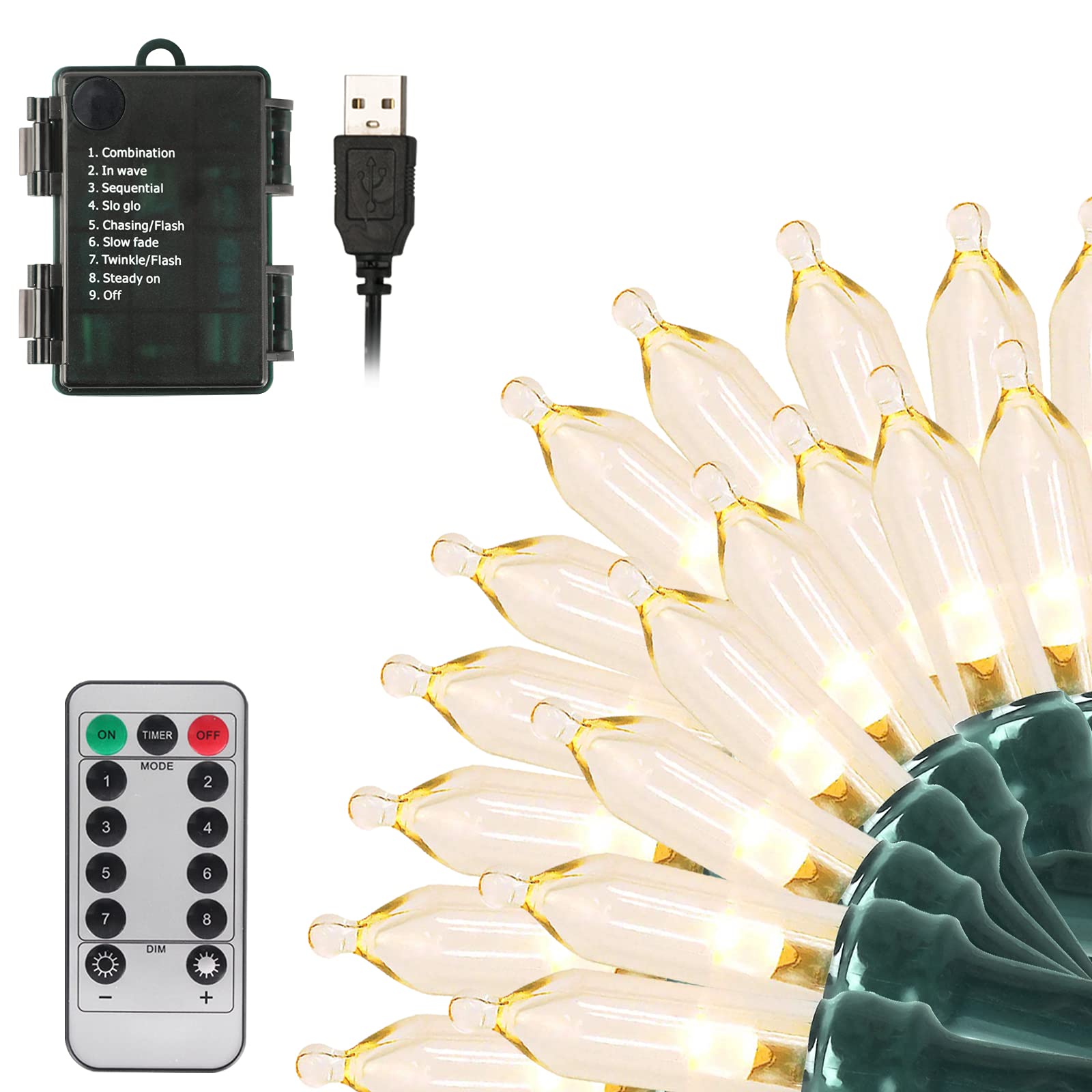 Tcamp 33ft 100LED Battery Operated Christmas Lights, Warm White, Remote Timer, 8 Modes, Indoor/Outdoor, Model LSO-100/2F