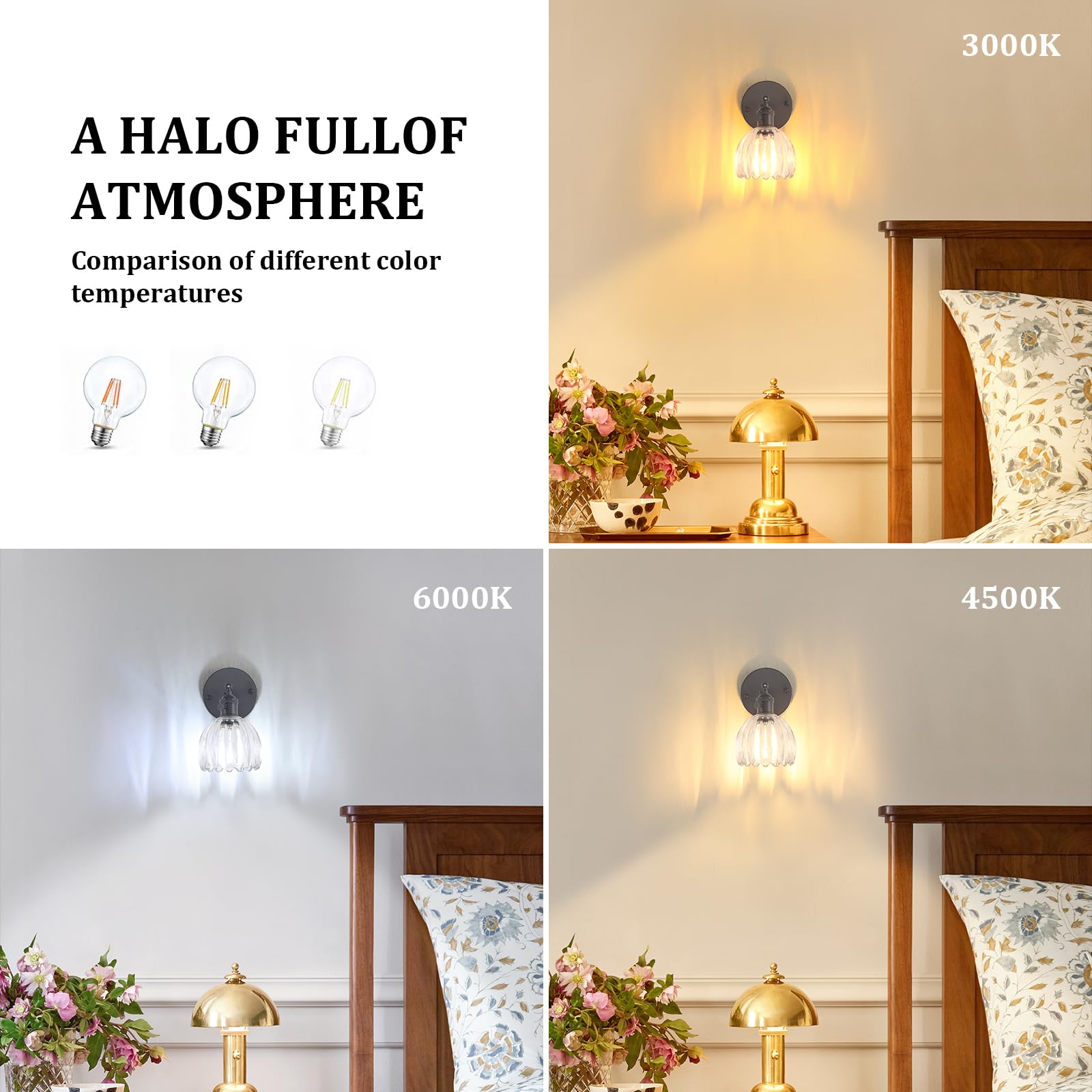 Shenmoyl Vintage Wall Sconce - 1 Light Hardwired Black Fixture with Clear Tulip Glass Lampshade, 180° Adjustable for Bedroom & Doorway