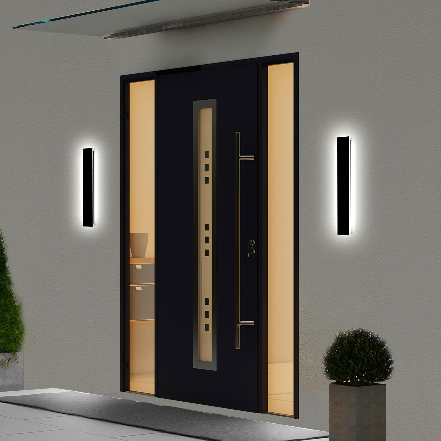 Niuzdu Porch Wall Lights - 2Pack 23.6Inch Long Strip Modern Outdoor Wall Light Fixture  Dimmable Black Wall Mount Exterior Lighting Wall Sconce Outside Garage Lights For House  Courtyard  Corridor