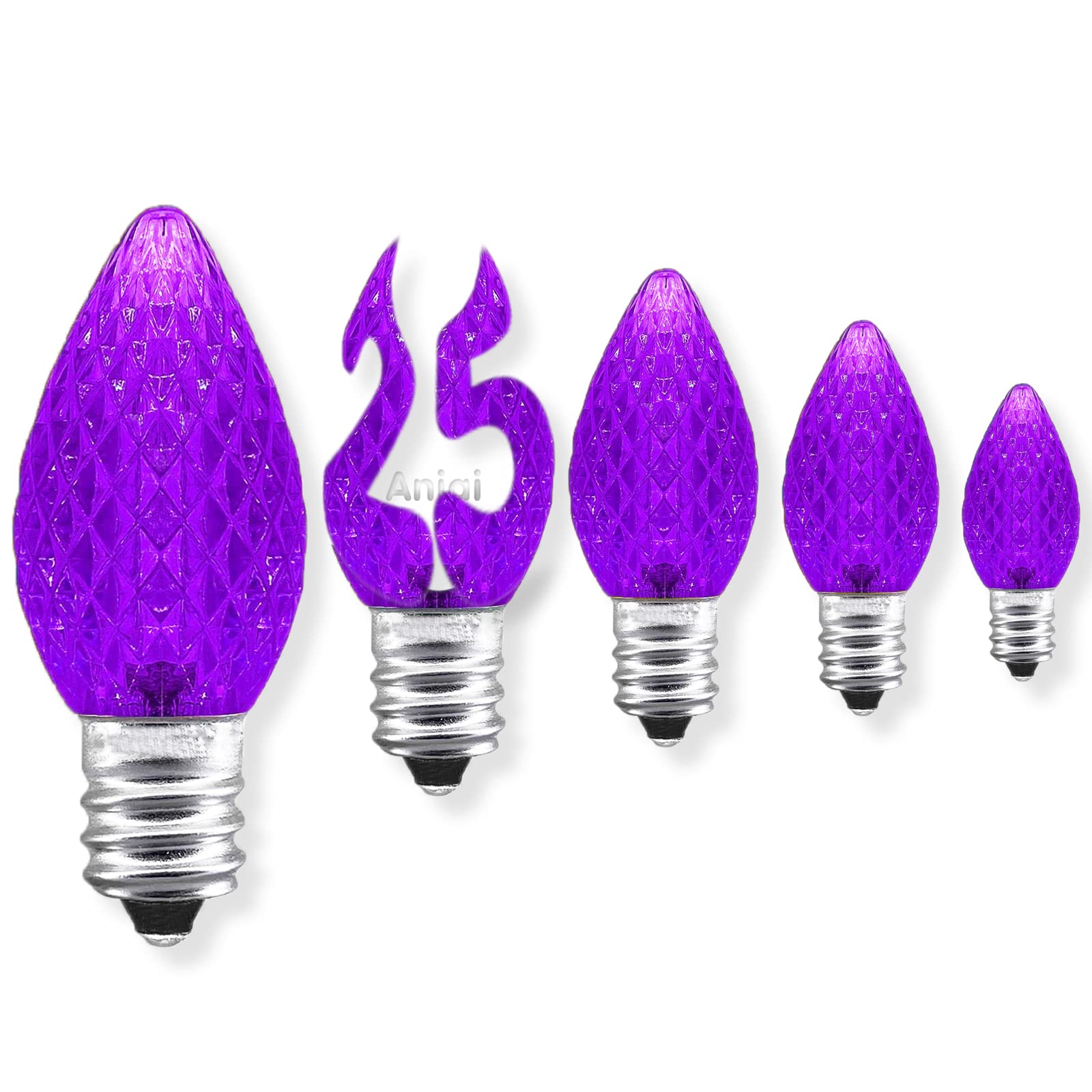 Aniai C7 LED Christmas Light Bulbs - 25 Count, E12 Base, Purple, Plastic, Commercial Grade