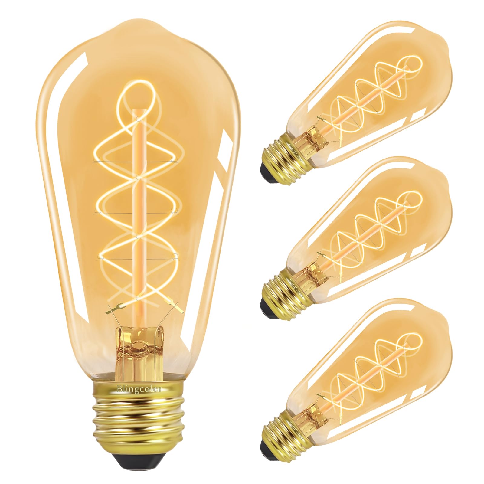 BLINGCOLOR E26 LED Vintage Edison Light Bulbs 60W Equivalent, Dimmable E26 6W LED Edison Bulb 2200K Amber Warm Light, ST58 Antiq