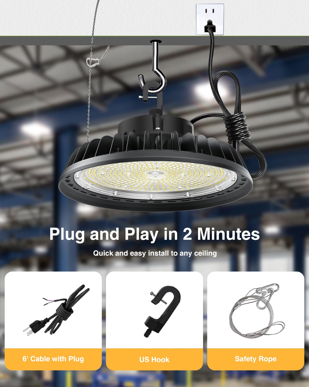 Jc-Lgl Ufo Led High Bay Light 400W 4Pack, High Bay Led Light 1600W Mh/Hps Eqv. Dimmable High Bay 6' Cable With Us Plug, Hanging