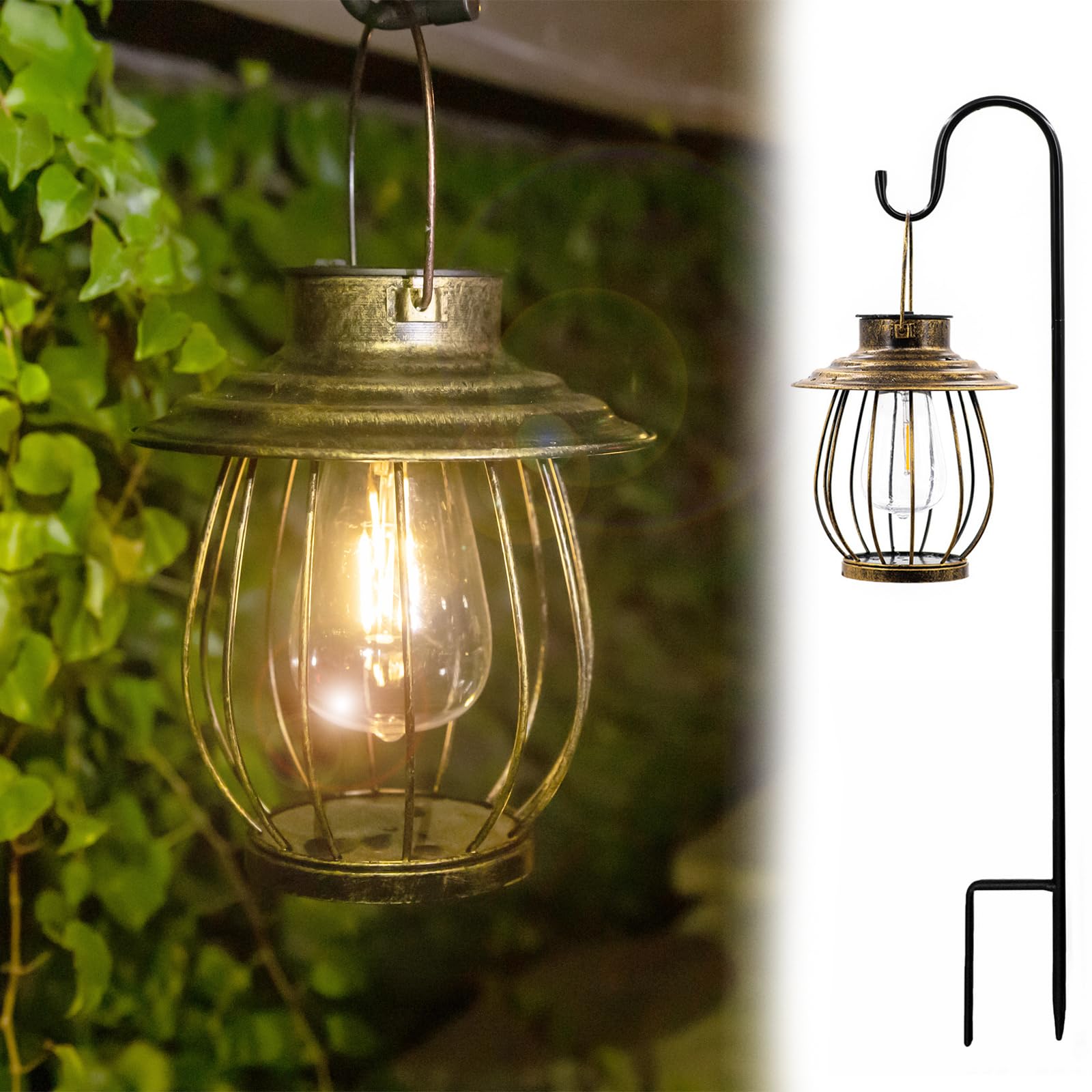 Xuwen Solar Lanterns Outdoor Waterproof - Bronze Metal Garden Decor With Sheep Hook