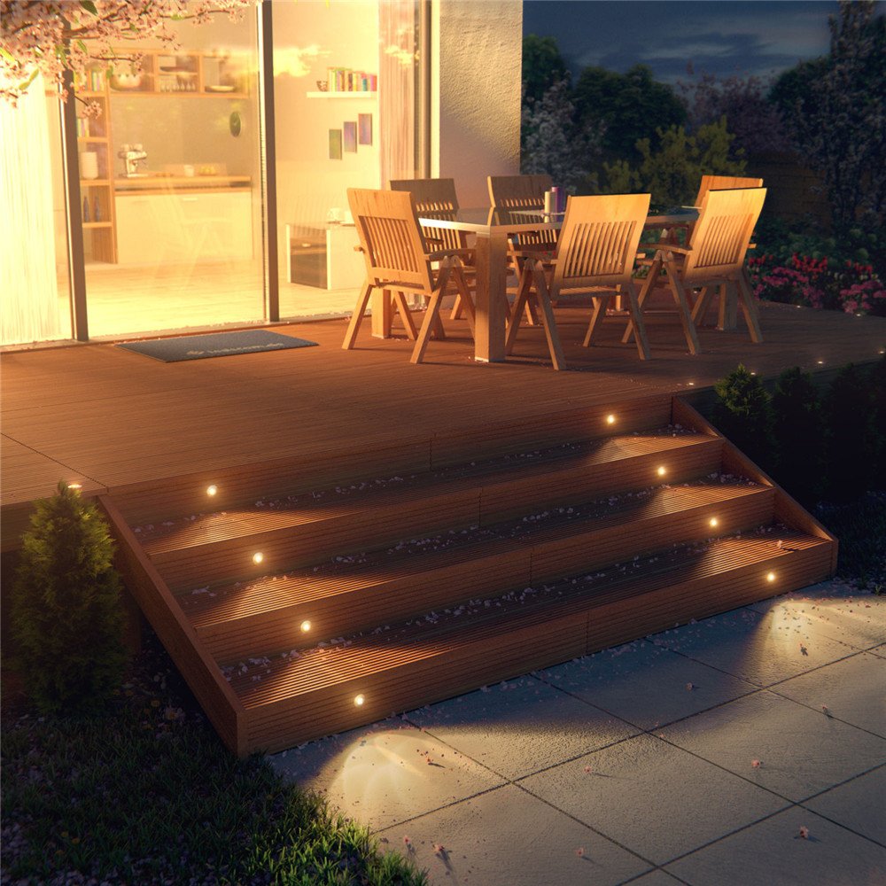 FVTLED LED Deck Lights Set, 30pcs Warm White Stainless Steel Recessed In-ground Lighting for Outdoor Garden Pathway, Model D30
