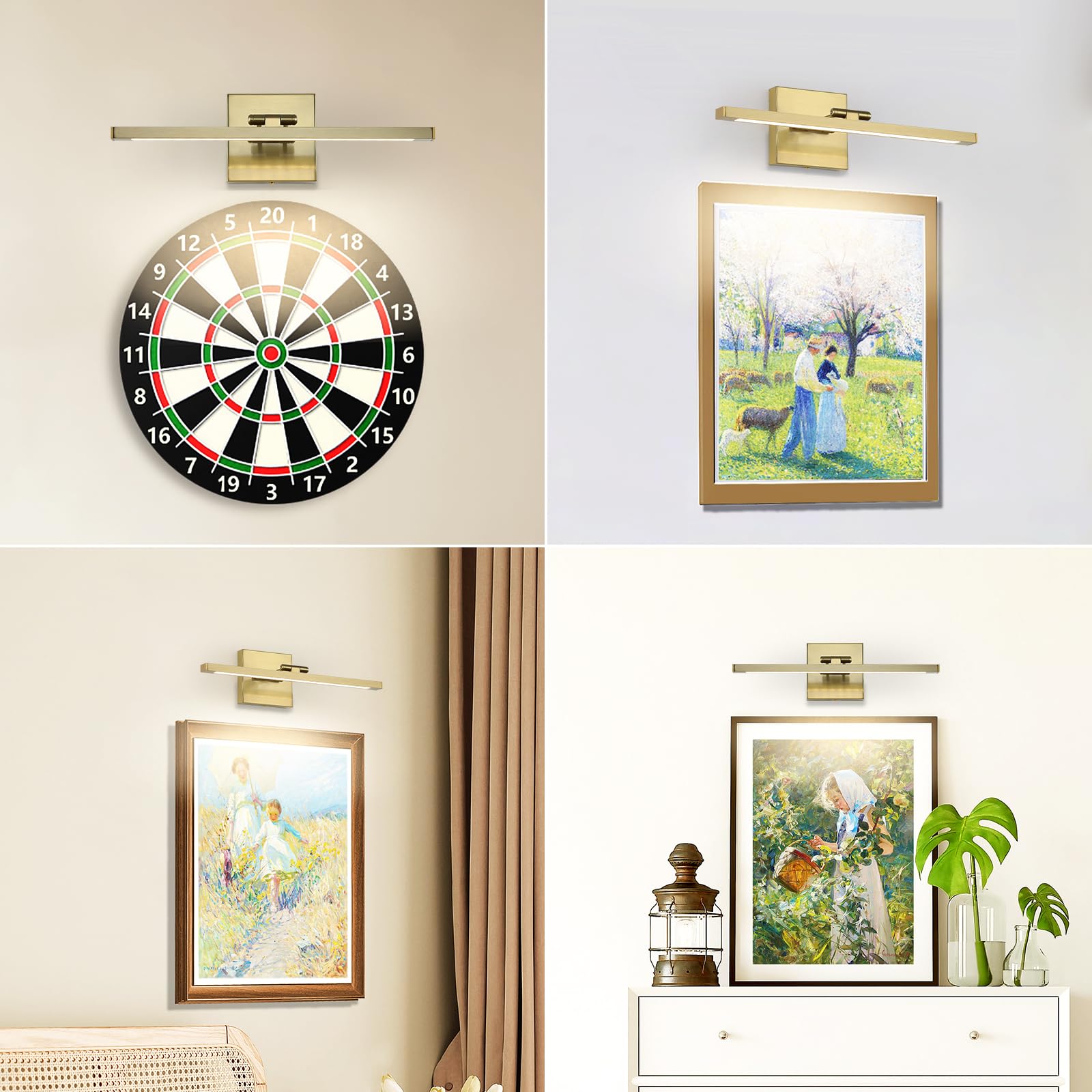 Keliden Hardwired Picture Light Brass Dimmable Modern Led Light For Pictures 15.7 Inch Long Swing Arm Art Lighting For Paintings Warm White 3000K Gallery Wall Light