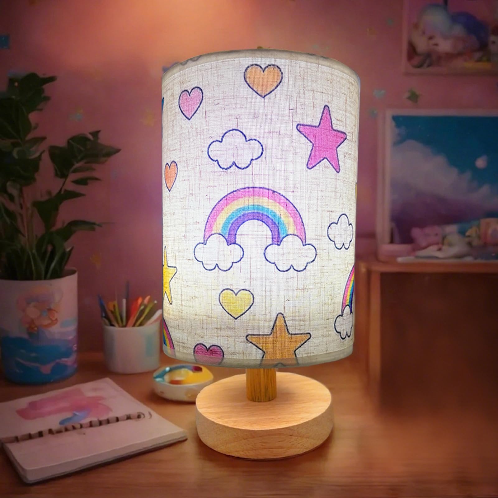 HYLING Rainbow Lamp, Rainbow Lamp for Girls Room, 3 Color Changing LED Night Light with 9 Brightness Levels Wood Nightstand Desk