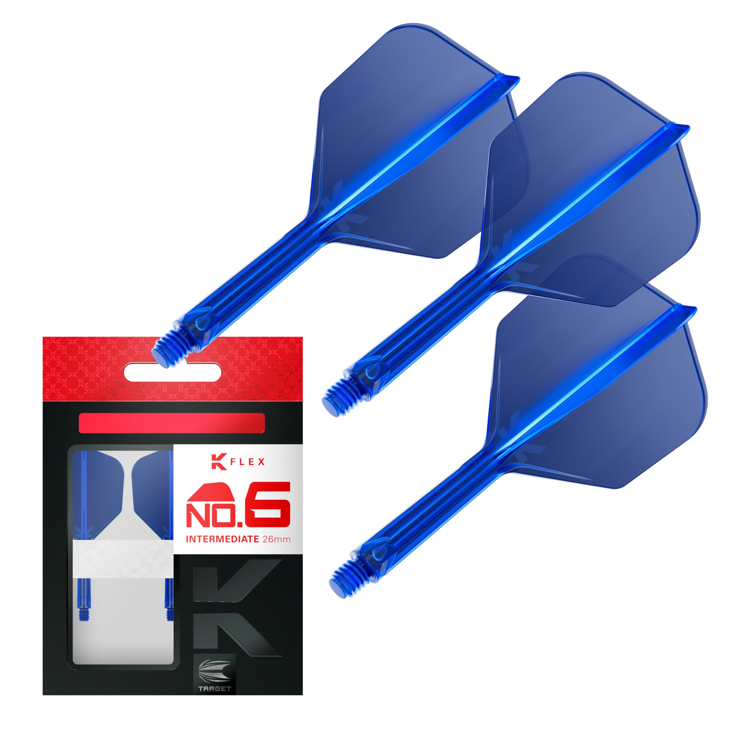 Target Darts K Flex Dart Flights and Shafts, No.6 Blue, Intermediate (26mm), Pack of 3, Model taf1418
