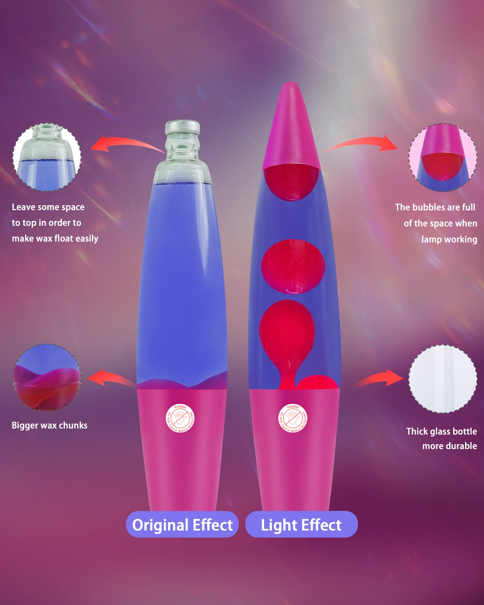 Vanful 16-Inch Liquid Motion Lamp- Pink Base, Purple Liquid, Pink Wax, Beautiful Magma Lamp with 2 packs bulbs for Adults Kids,