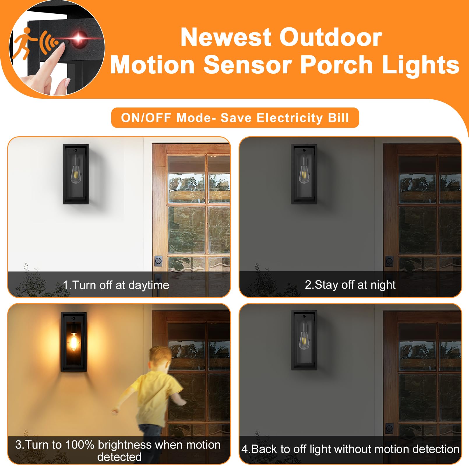 Slypadan 15 Motion Sensor Outdoor Wall Lights  2 Pack Large Dusk To Dawn Outdoor Lights  3 Lighting Modes Waterproof Anti-Rust Wall Sconces  Exterior Lighting Fixtures For Front Door  Porch  Garage